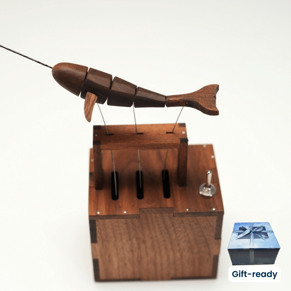 Handcrafted Walnut Whale Automaton