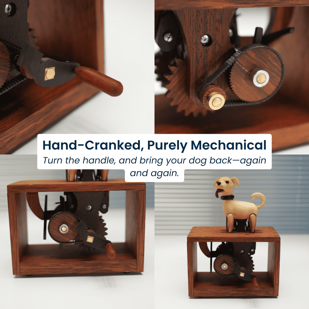 Handcrafted Wooden Dog Crank Automaton