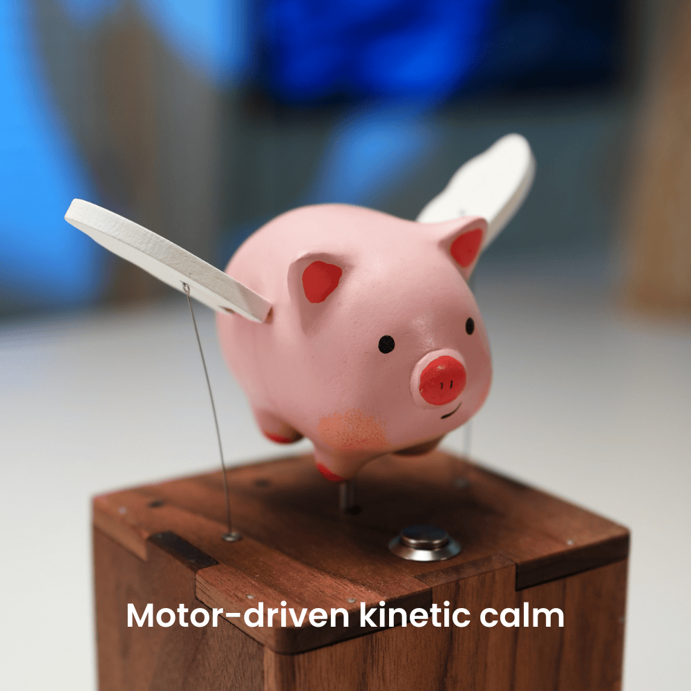 Handcrafted Wooden Angel Pig Automaton