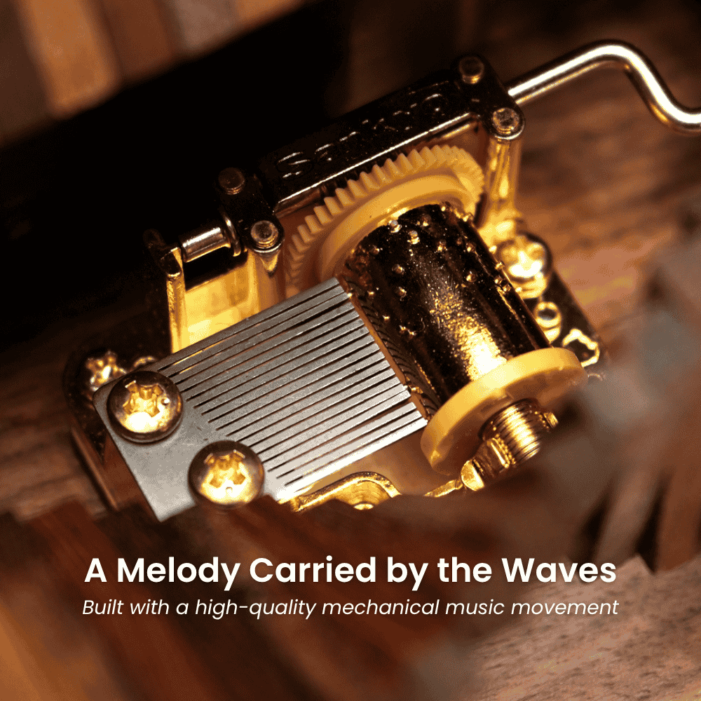Handcrafted Wooden “Song of the Waves” Music Box Automaton