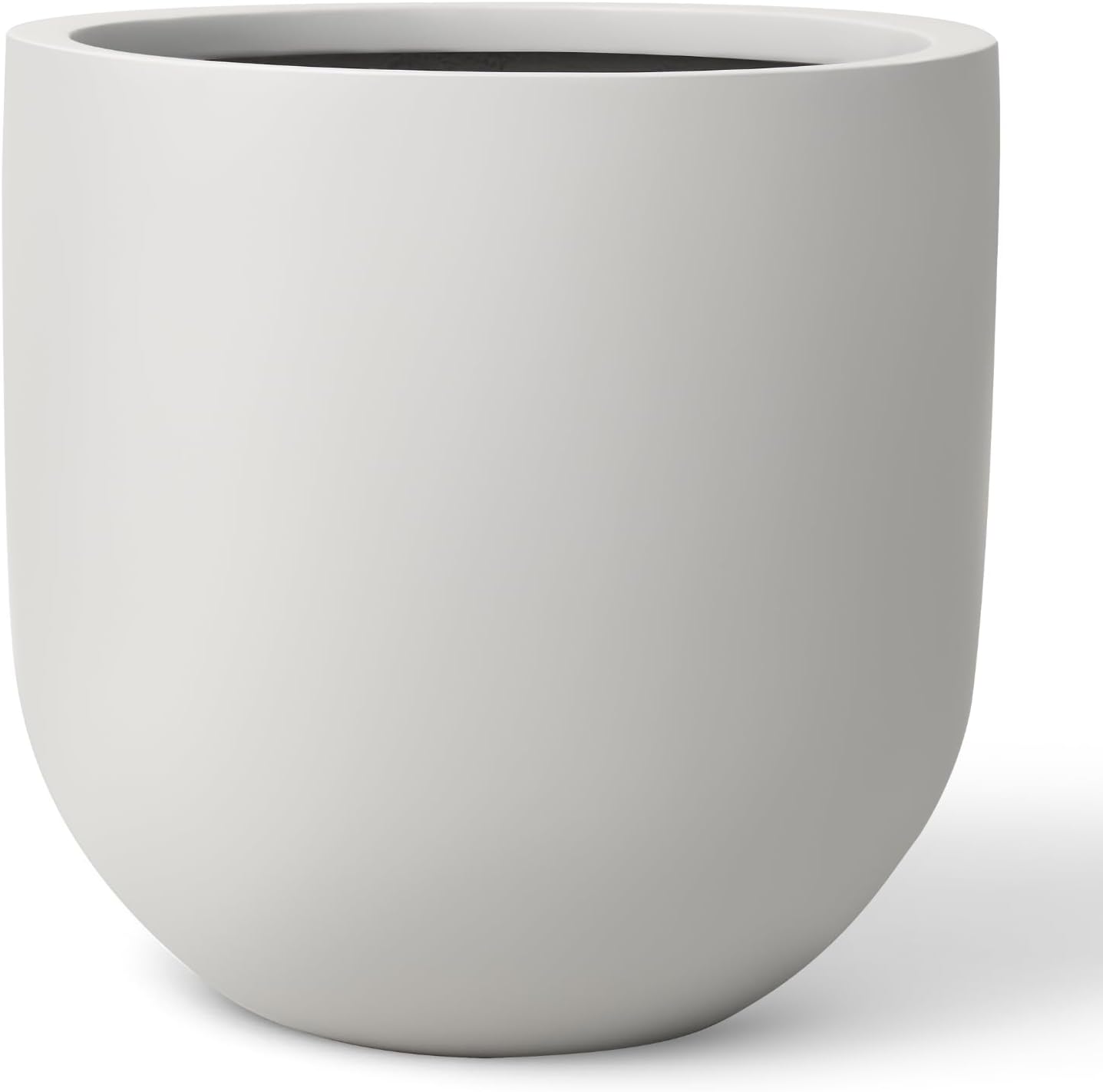 Premium 12" H x 12" D Arco Fiberstone Round Planter with Drainage Hole, Weather Resistant, Included Coco Mat (Santorini White, 10.2" Pot Opening)