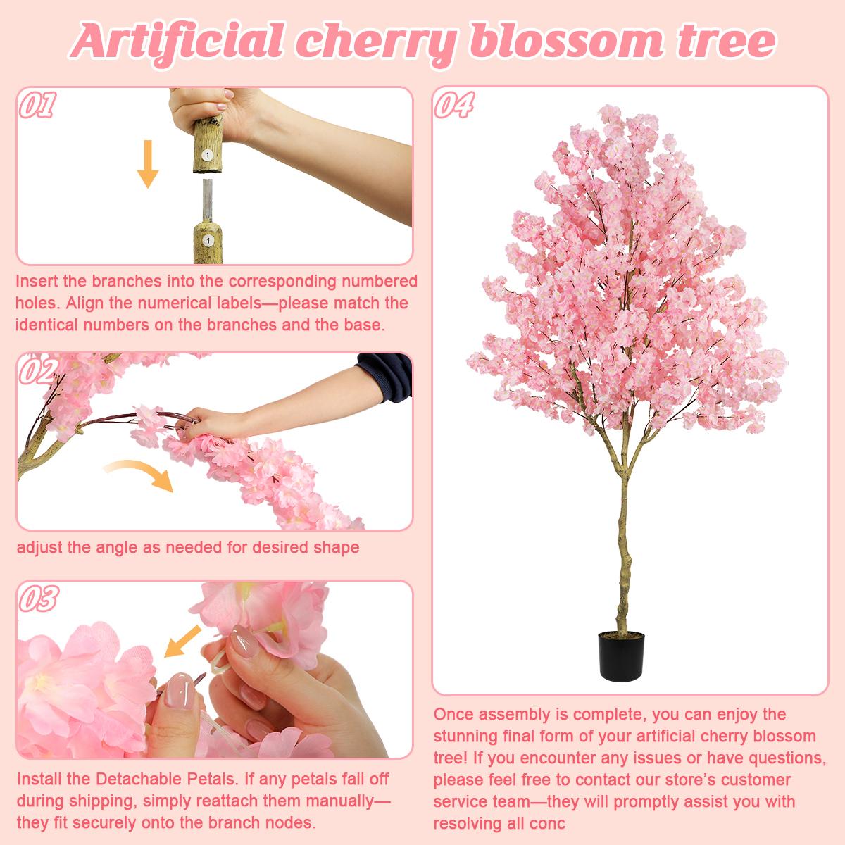Elegant 6FT 7ft 8ft Artificial Cherry Blossom Tree with Cement Pot - Lifelike Silk Faux Floral Plant for Home Office Wedding Indoor Outdoor Decor Pink White Elegant 6FT 7ft 8ft Artificial Cherry Blossom Tree with Cement Pot - Lifelike Silk Faux Floral Plant for Home Office Wedding Indoor Outdoor Decor Pink White