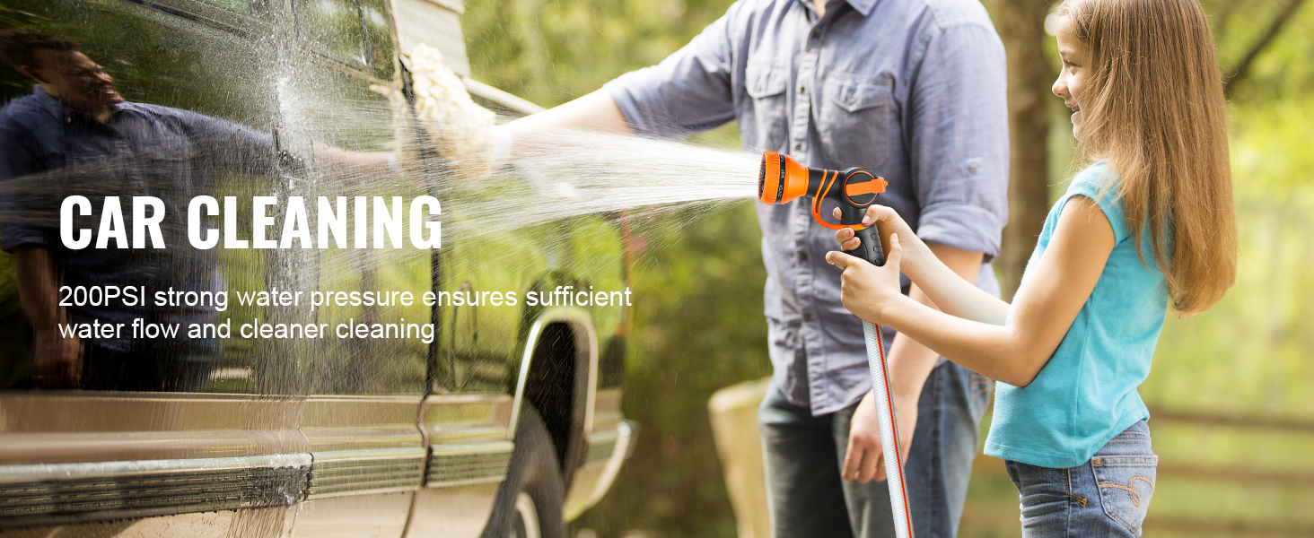 Father and daughter washing car together with 200PSI strong water pressure for cleaner results