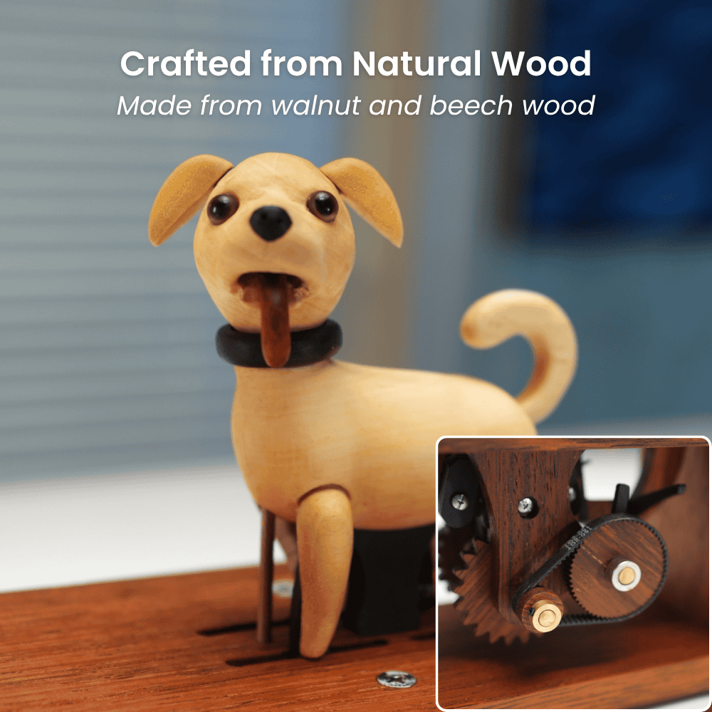 Handcrafted Wooden Dog Crank Automaton