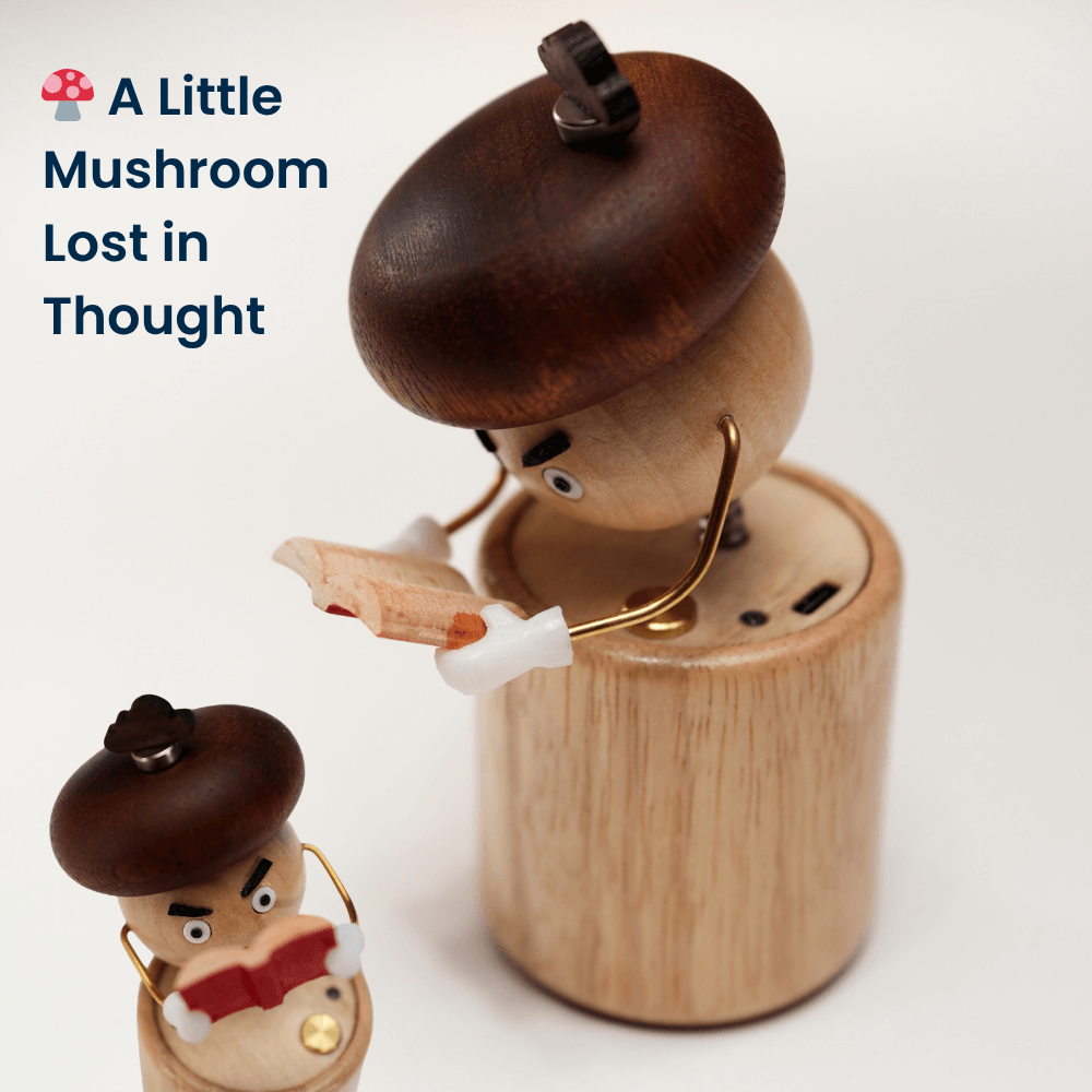 Handcrafted Wooden Mushroom Automaton