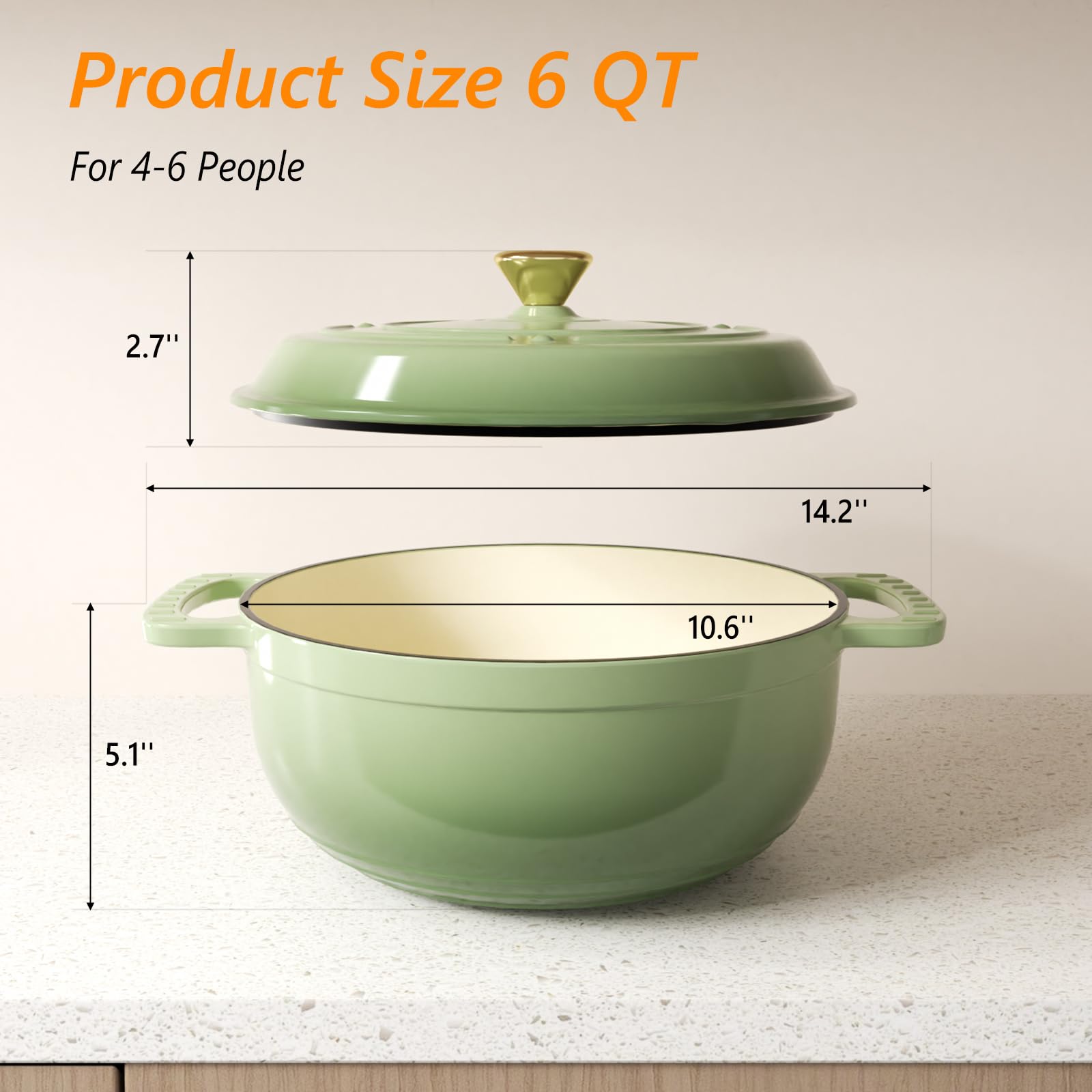 ROVSUN Enameled Cast Iron Round Dutch Oven, 5/6/7.5QT Pot with Lid &Dual Handles with Silicone Gloves,Oven Safe up to 500&deg;F, Heavy-Duty Pre-Seasoned Cookware for Bread Baking, Braising, Stews, Roasting,TikTokShopBlackFriday