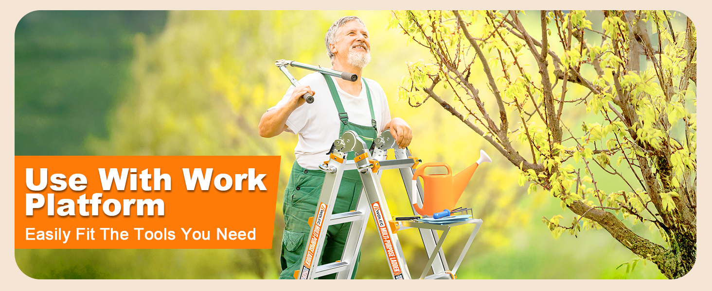 Ladder with work platform for gardening