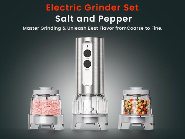 ODIFORGO Electric Salt and Pepper Grinder Set, 2026 New Upgrade, USB Rechargeable Automatic Pepper Mill, 3 Large Capacity Quick-Switch Silos, Adjustable Coarseness, Stainless Steel BBQ Grill Kitchen Gadget with LED Light summerwins