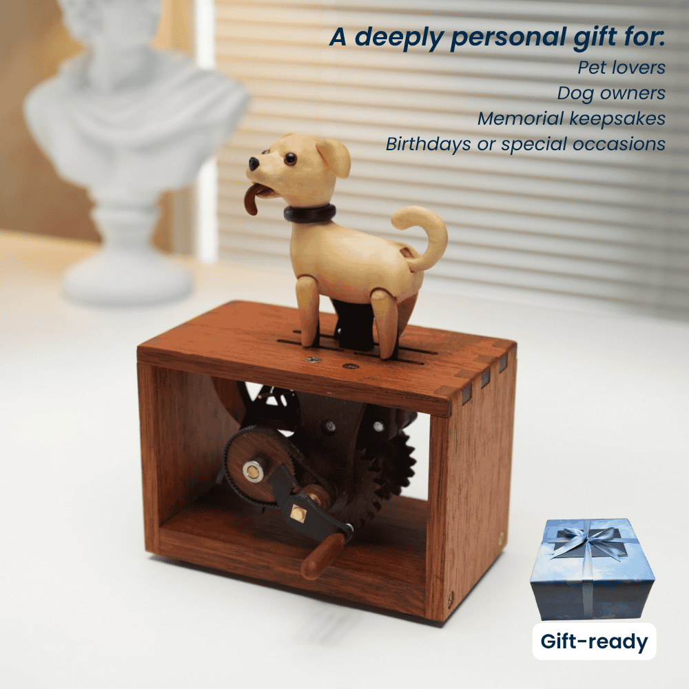 Handcrafted Wooden Dog Crank Automaton
