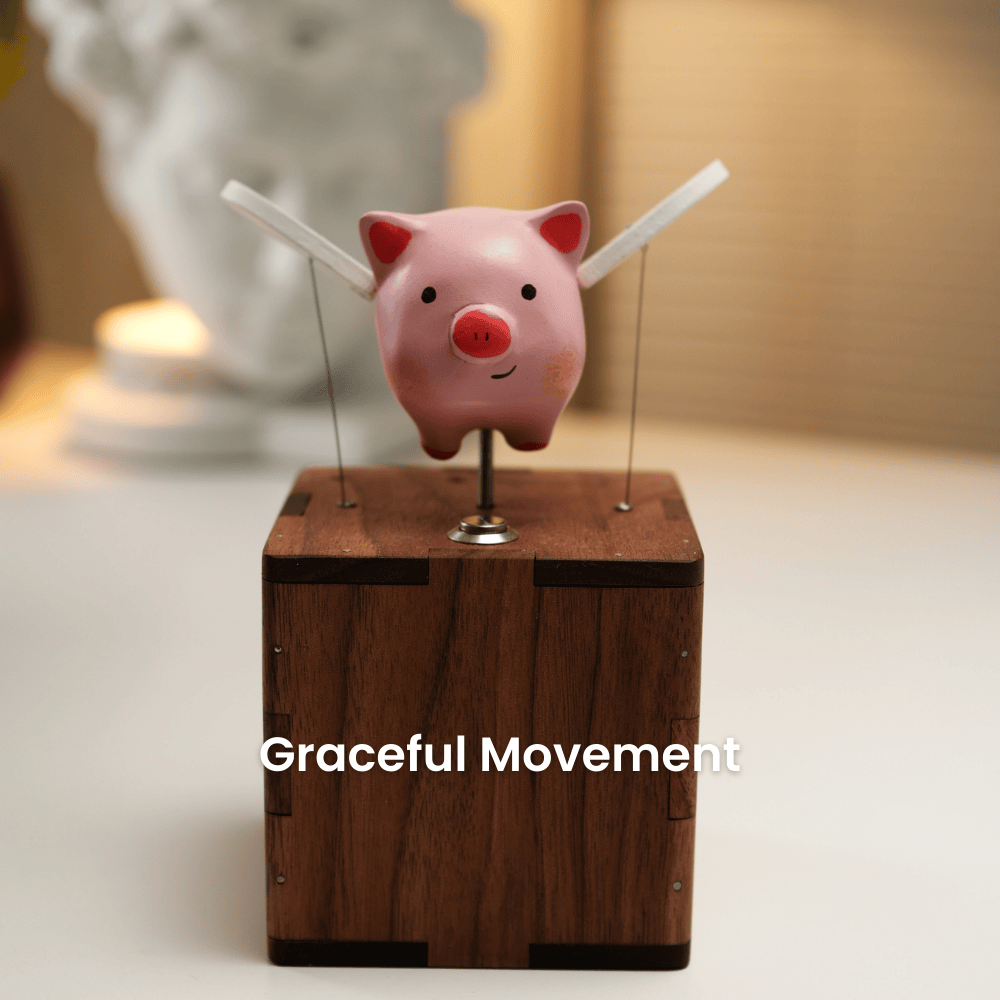 Handcrafted Wooden Angel Pig Automaton