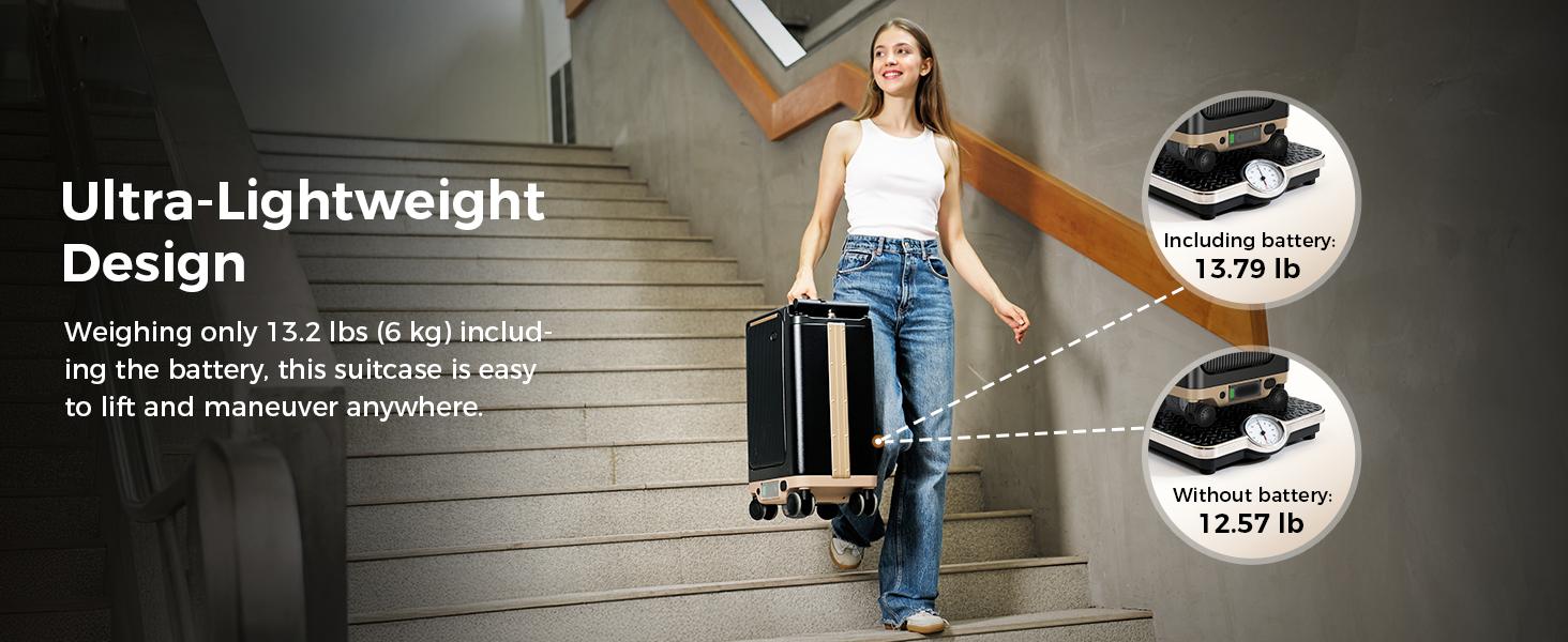 【TSA-Approved】Electric Suitcase Scooter, Electric Riding Luggage with 250W Motor, Removable 95.7Wh Battery (Pressure-Resistant & Explosion-Proof) | 38L Storage, Ultra-Lightweight 13.2LBS, Adjustable Speed 2.5-8MPH, Hard Shell Spinner Suitcase with TSA Loc