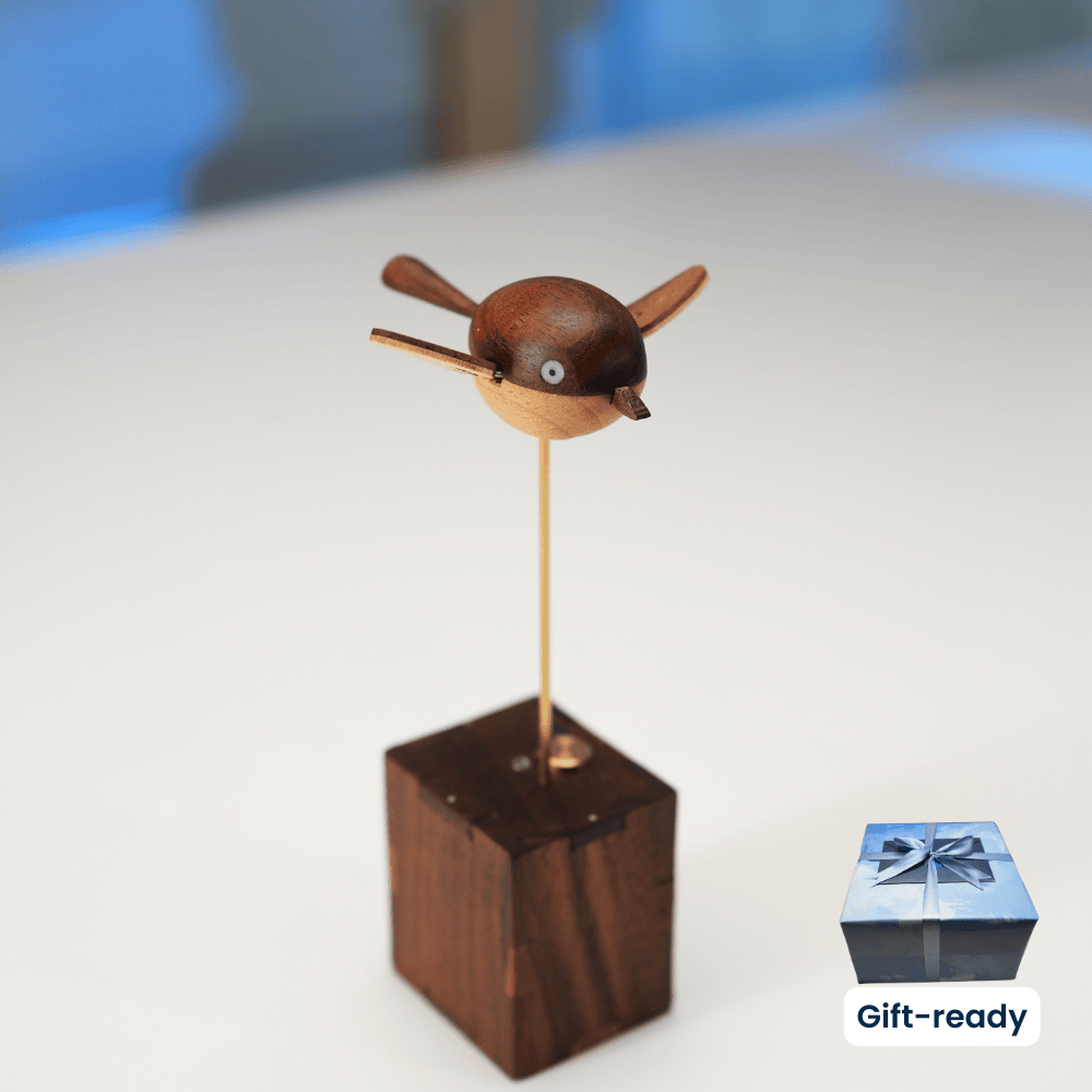 Handcrafted Walnut Bird Automaton