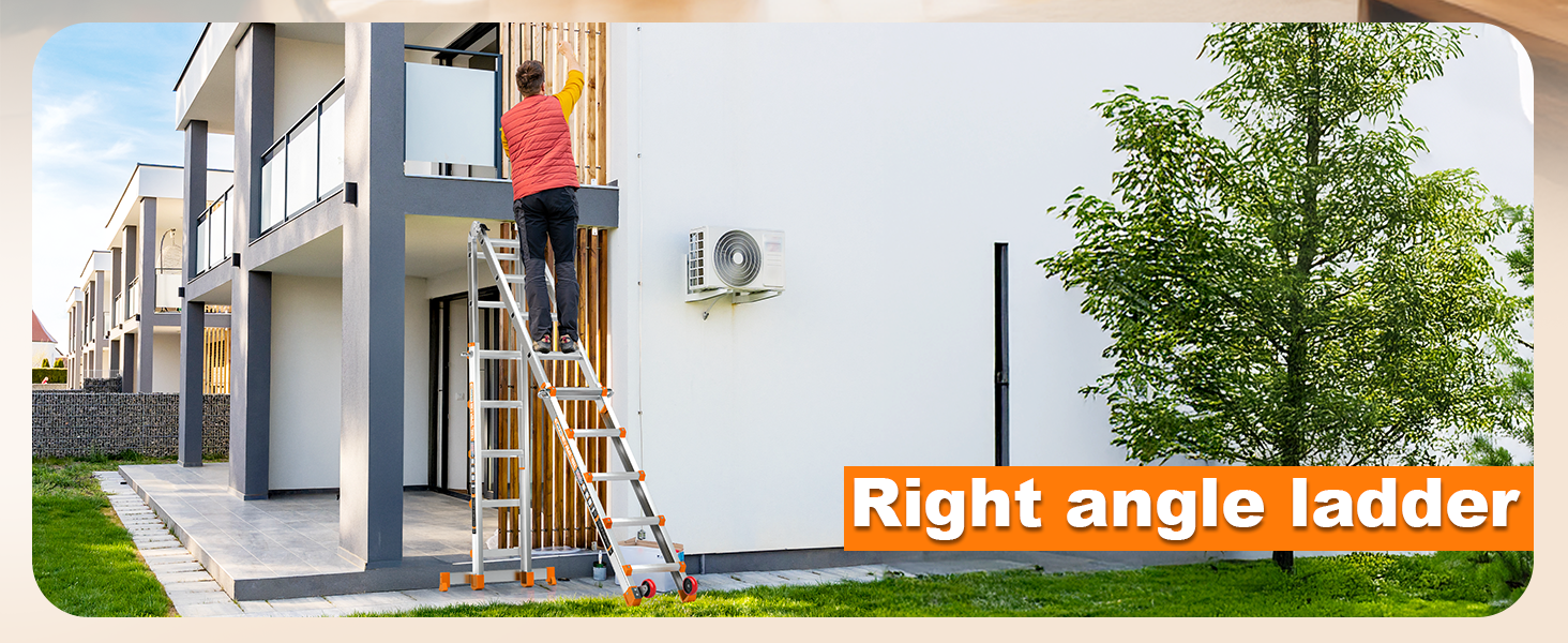 Right angle ladder for exterior wall work