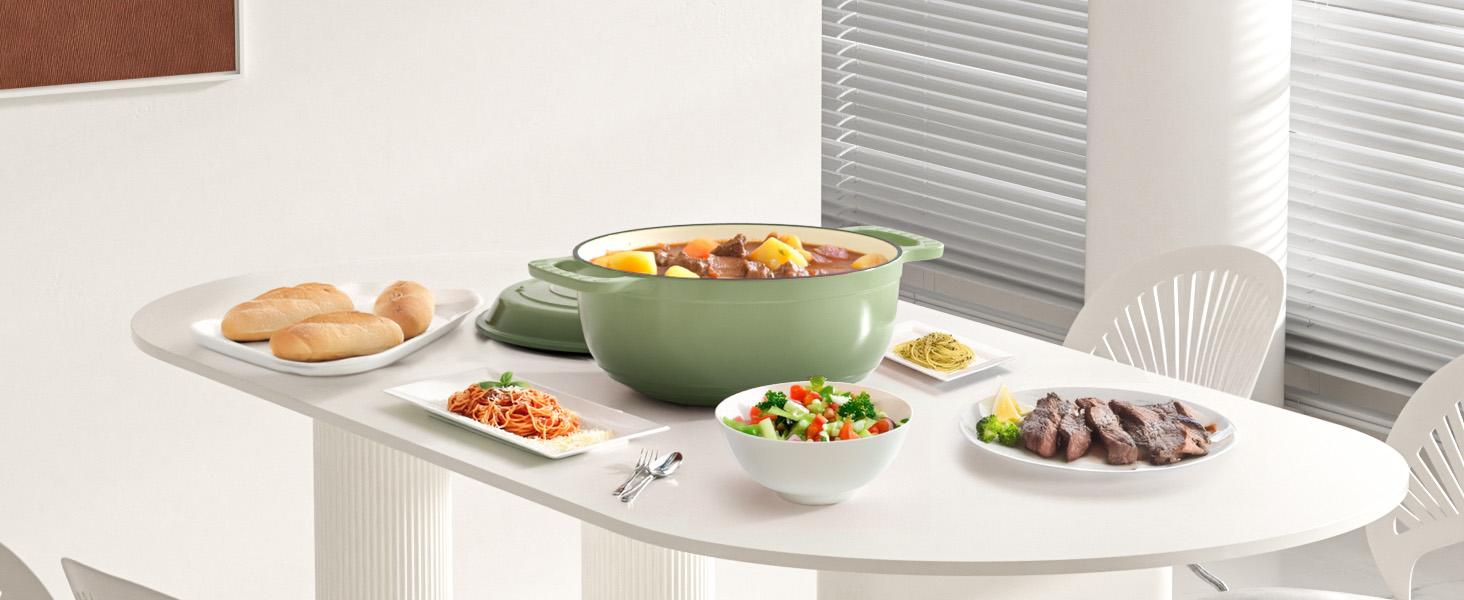 ROVSUN Enameled Cast Iron Round Dutch Oven, 5/6/7.5QT Pot with Lid &Dual Handles with Silicone Gloves,Oven Safe up to 500°F, Heavy-Duty Pre-Seasoned Cookware for Bread Baking, Braising, Stews, Roasting,TikTokShopBlackFriday ROVSUN Enameled Cast Iron Round Dutch Oven, 5/6/7.5QT Pot with Lid &Dual Handles with Silicone Gloves,Oven Safe up to 500°F, Heavy-Duty Pre-Seasoned Cookware for Bread Baking, Braising, Stews, Roasting,TikTokShopBlackFriday