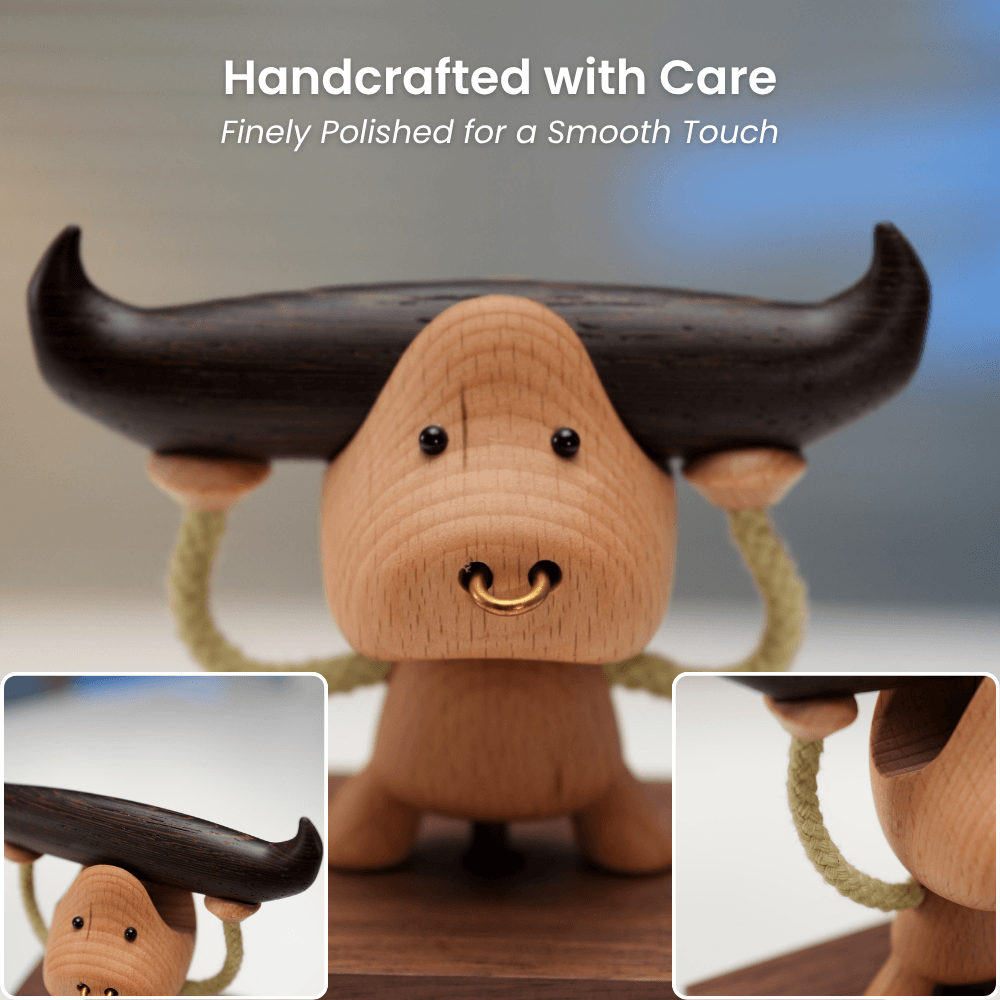 Handcrafted Wooden Bull Music Box Automaton