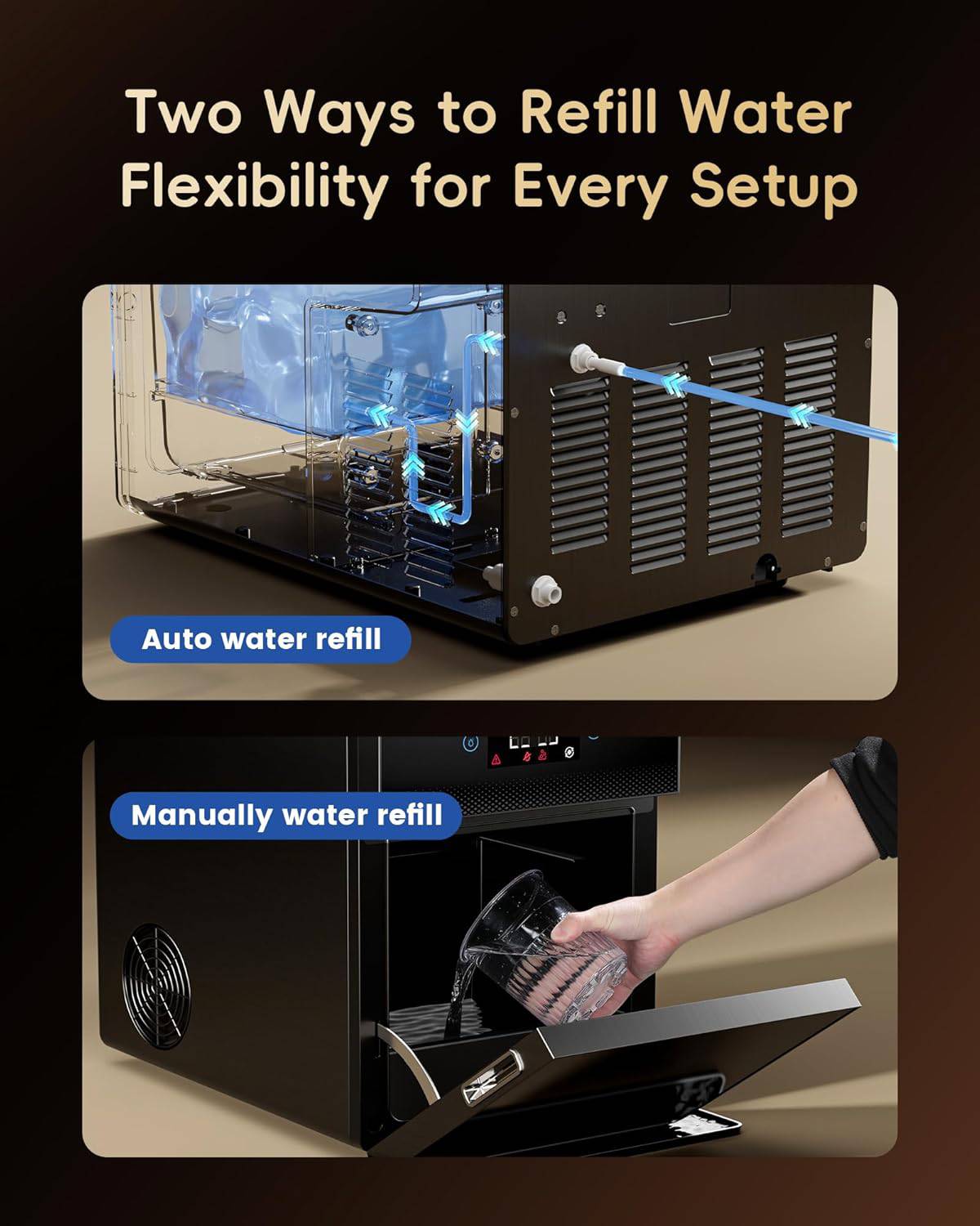 ecozy 2.4" Clear Ice Ball Maker Countertop with CrystalFlux Technology, 3 pcs in 45 Mins, 96 pcs/Day, Sphere Ice Maker with Automatic Water Supply, Self-Cleaning, Enhanced Insulation for Whiskey Bar