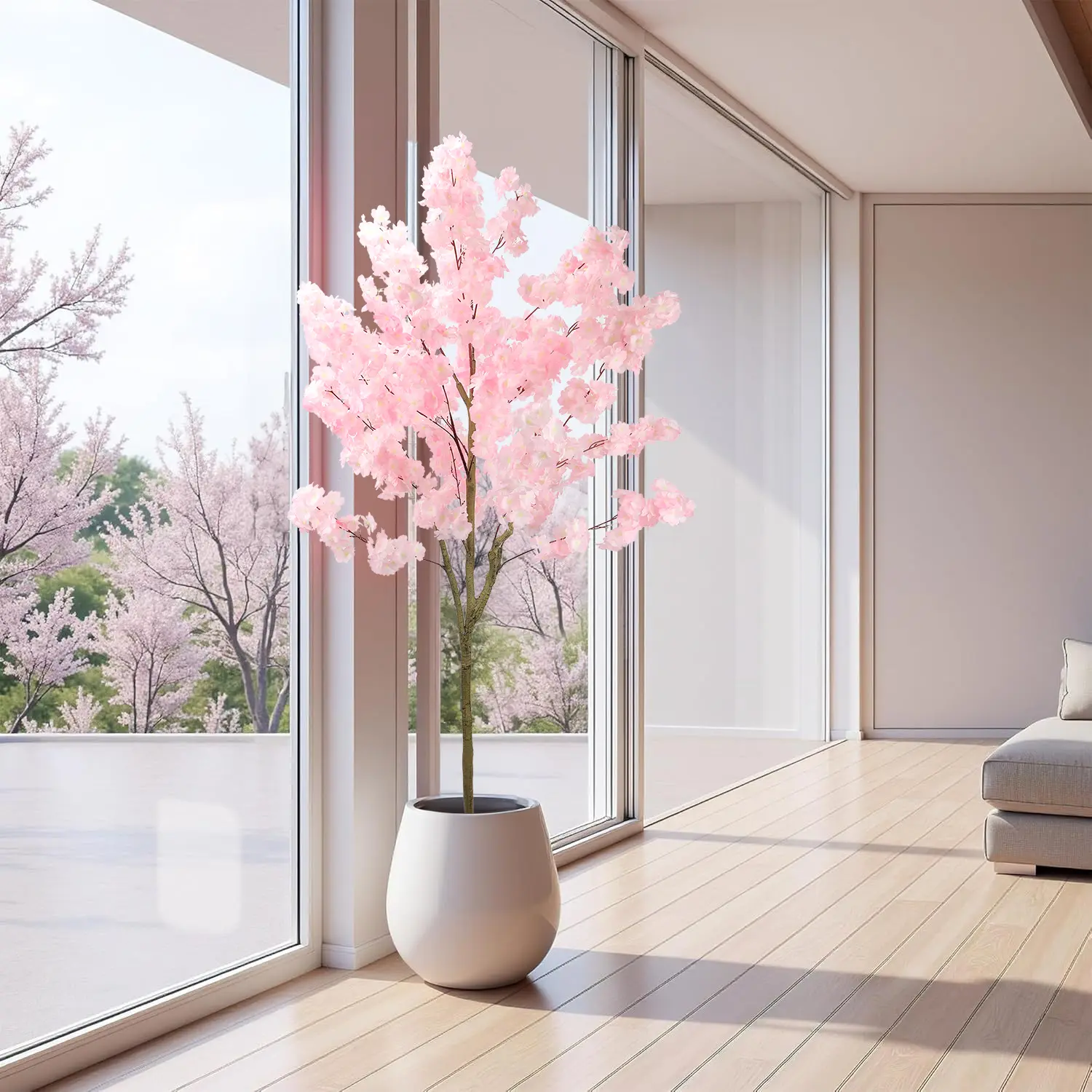 Elegant 6FT 7ft 8ft Artificial Cherry Blossom Tree with Cement Pot - Lifelike Silk Faux Floral Plant for Home Office Wedding Indoor Outdoor Decor Pink White