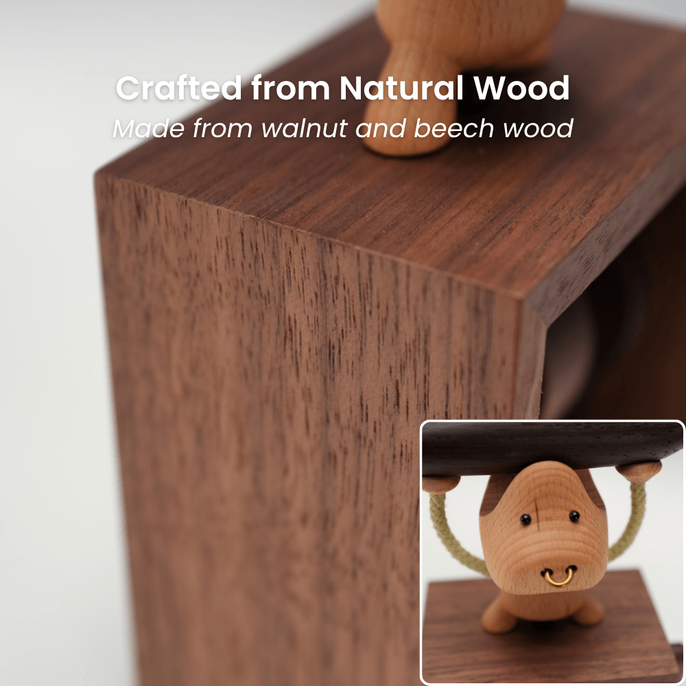 Handcrafted Wooden Bull Music Box Automaton
