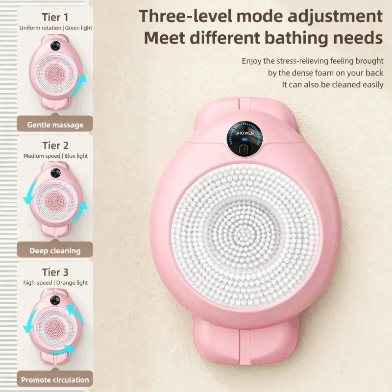 LIVEFULL Smart Wall Mounted Exfoliating Brush,Smart Electric Shower Brush for Body - Wall Mounted Back Scrubber with 3 Speeds & 360° Rotation, Rechargeable Exfoliating Brush with Soft Bristles, Hands-Free Deep Cleansing for Men & Women