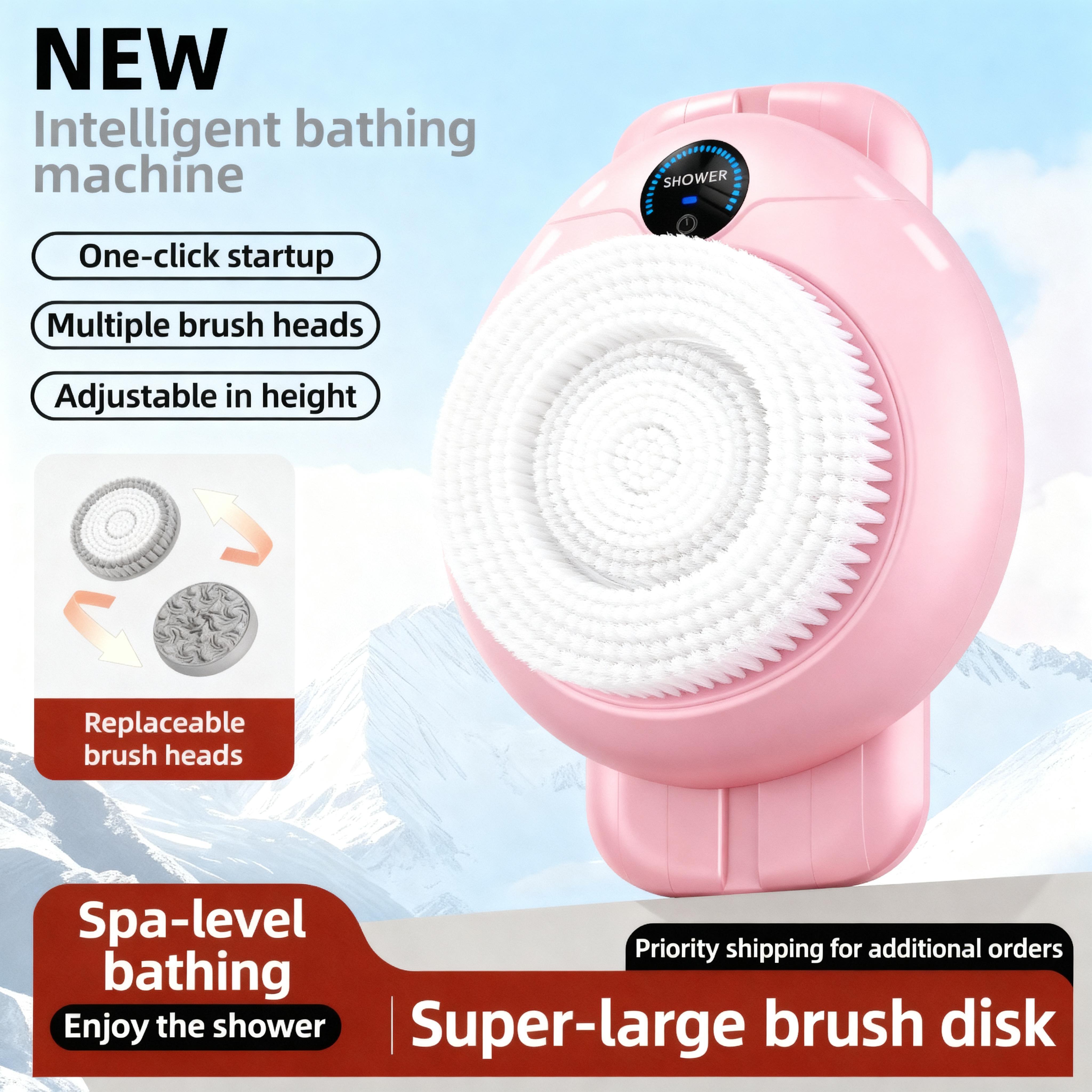 Smart Wall Mounted Exfoliating Brush,Smart Electric Shower Brush for Body - Wall Mounted Back Scrubber with 3 Speeds & 360&deg; Rotation, Rechargeable Exfoliating Brush with Soft Bristles, Hands-Free Deep Cleansing for Men & Women