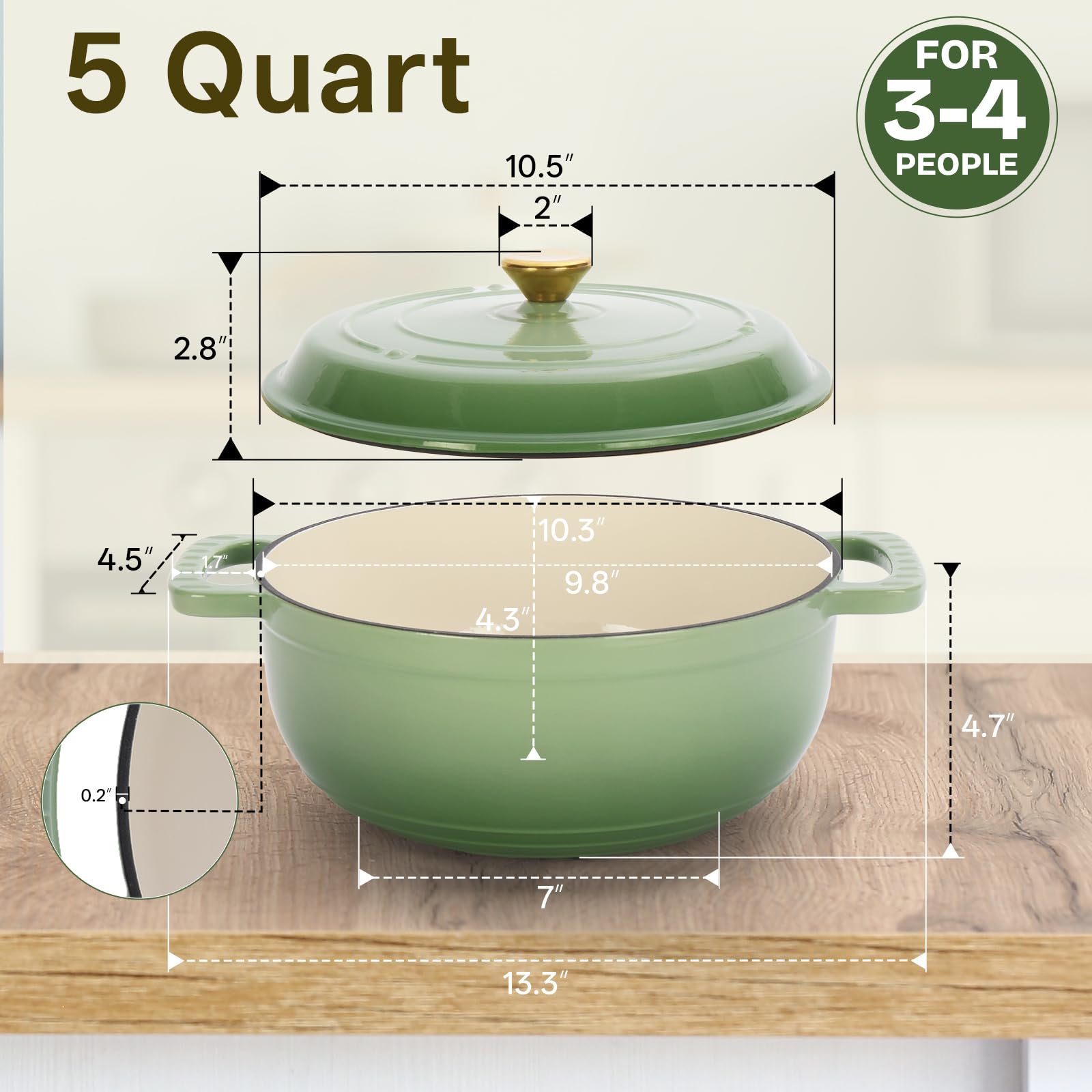 ROVSUN Enameled Cast Iron Round Dutch Oven, 5/6/7.5QT Pot with Lid &Dual Handles with Silicone Gloves,Oven Safe up to 500&deg;F, Heavy-Duty Pre-Seasoned Cookware for Bread Baking, Braising, Stews, Roasting,TikTokShopBlackFriday