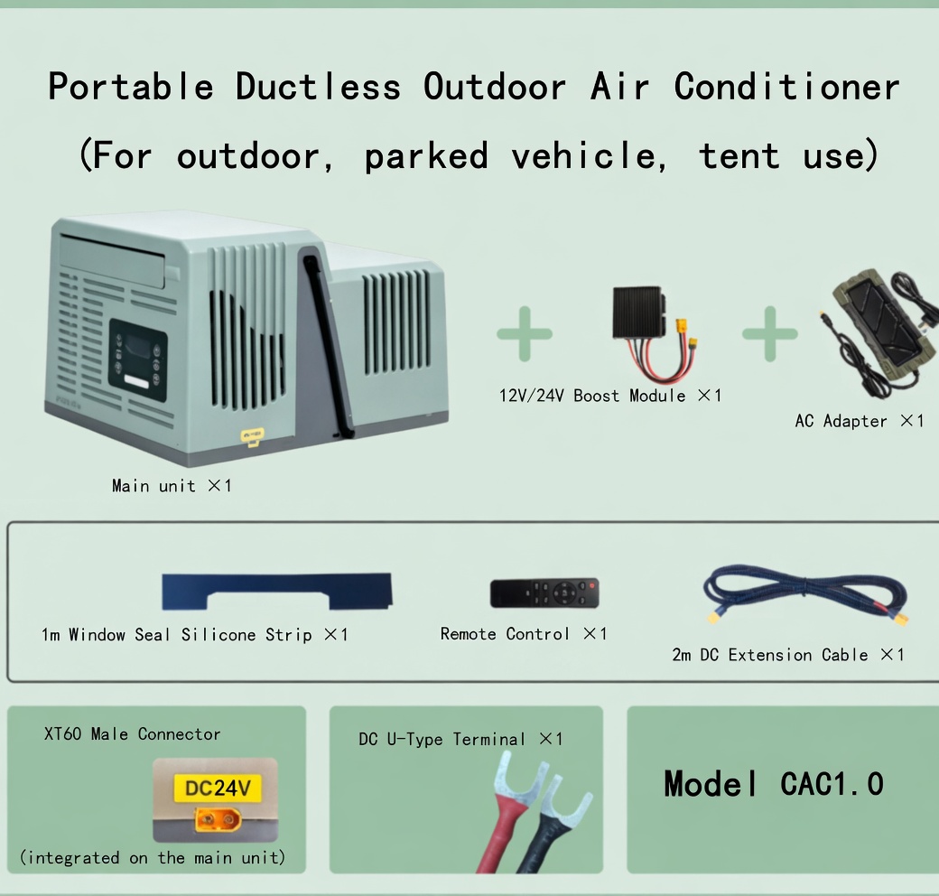 24V 48V Parking Air Conditioner Ductless Portable AC for Truck, Camper, Tent, No Hose Needed