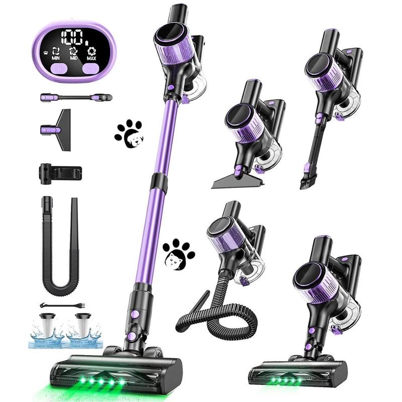 45000 Pa / 500W / 45 min kabelloser Staubsauger, leichter Akku mit LED-Anzeige / Anti-Tangle-Bürste, Stabstaubsauger für Hartböden, Tierhaare, Teppiche