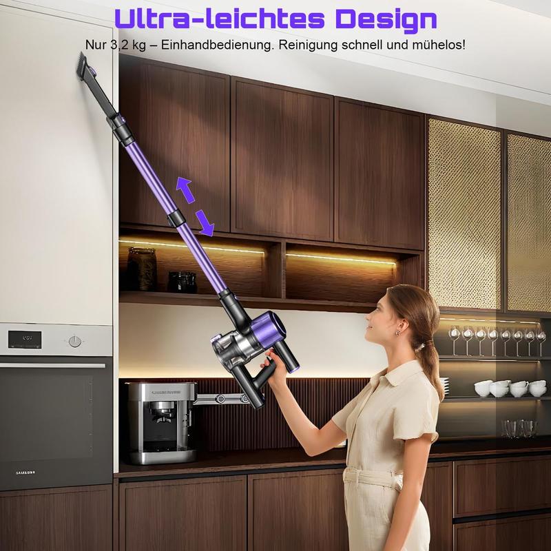 45000 Pa / 500W / 45 min kabelloser Staubsauger, leichter Akku mit LED-Anzeige / Anti-Tangle-Bürste, Stabstaubsauger für Hartböden, Tierhaare, Teppiche