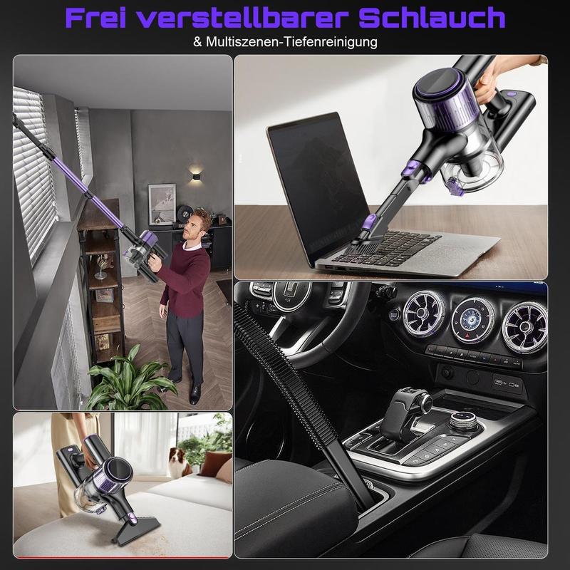 45000 Pa / 500W / 45 min kabelloser Staubsauger, leichter Akku mit LED-Anzeige / Anti-Tangle-Bürste, Stabstaubsauger für Hartböden, Tierhaare, Teppiche