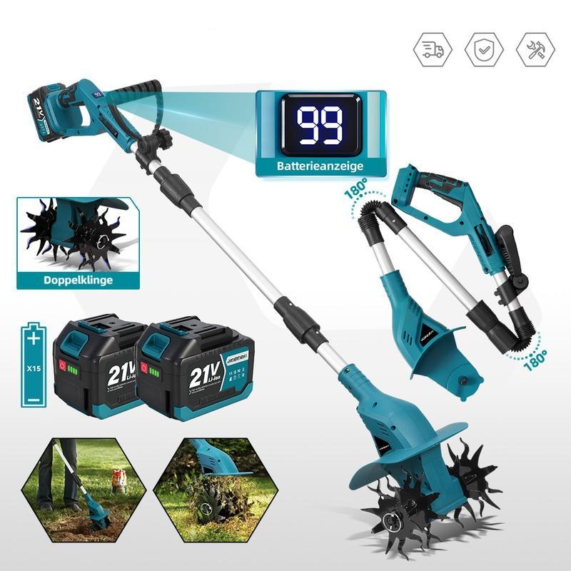 Umymall 8 In. Cordless Handheld Garden Tiller with Cultivating Blades & Tilling Wheels
