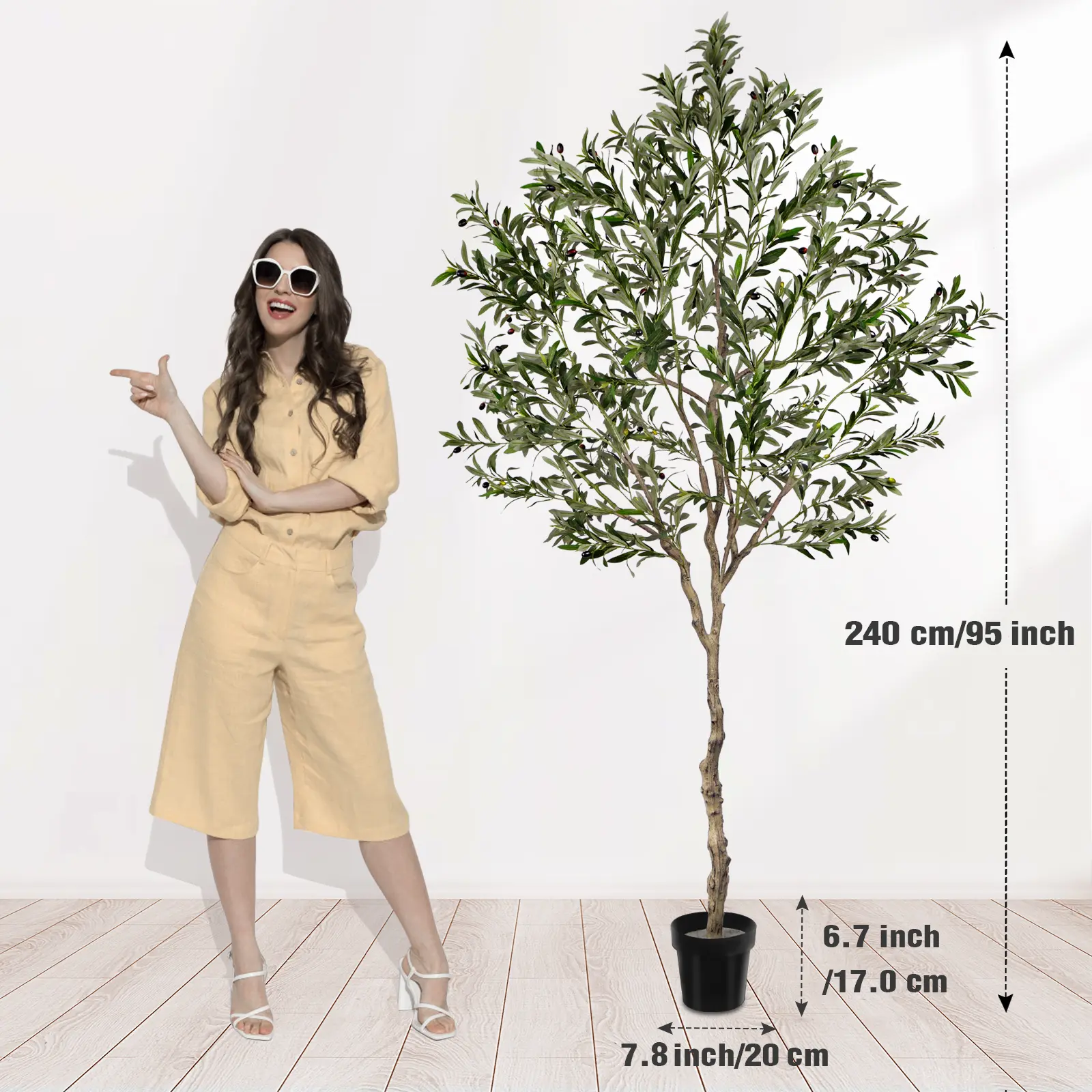 Fluffy 6/7/8ft Artificial Olive Tree, Fake Potted Olive Tree with Branches, Leaves and Fruits, Fake Plant, Indoor Decoration Decorative