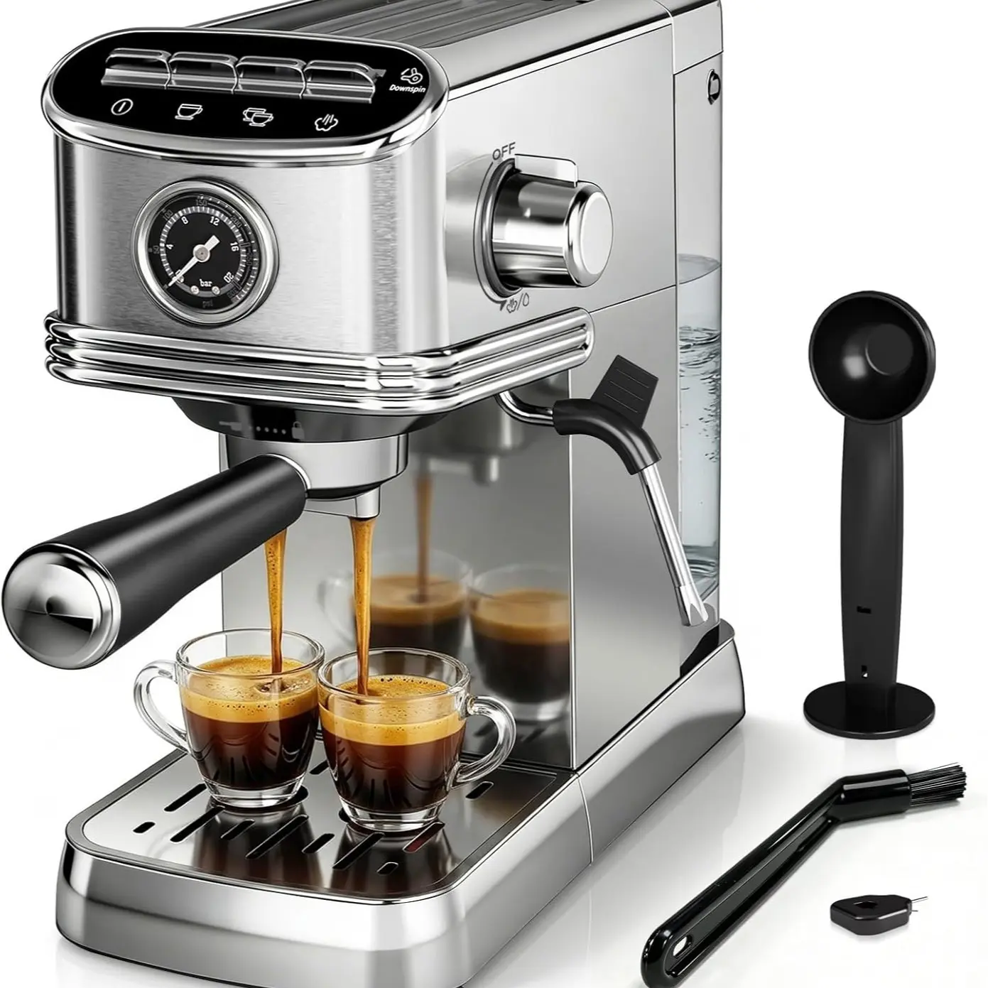 Espresso Machine with Milk Frother, 20 Bar Compact Espresso Maker with 45 OZ Removable Tank, Stainless Steel Coffee Machine for Home, Office, Latte, Cappuccino Silver summerwins