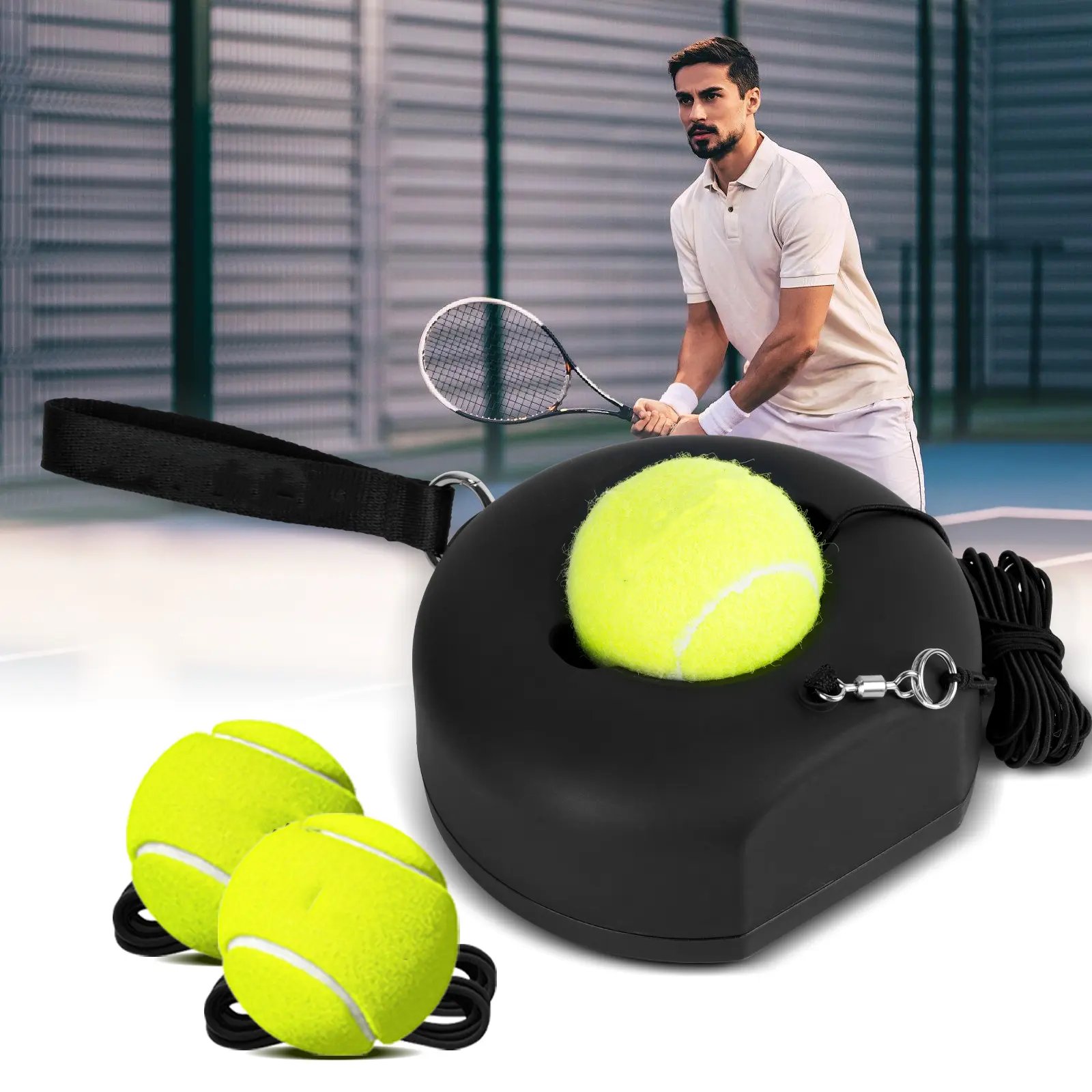 Hikeen Premium Tennis Trainer Rebound with Metal Base, Portable Set with 3 Highly Elastic String Balls, Ideal for Adult Kids and Beginners Training Outdoor Gear Sports Rackets