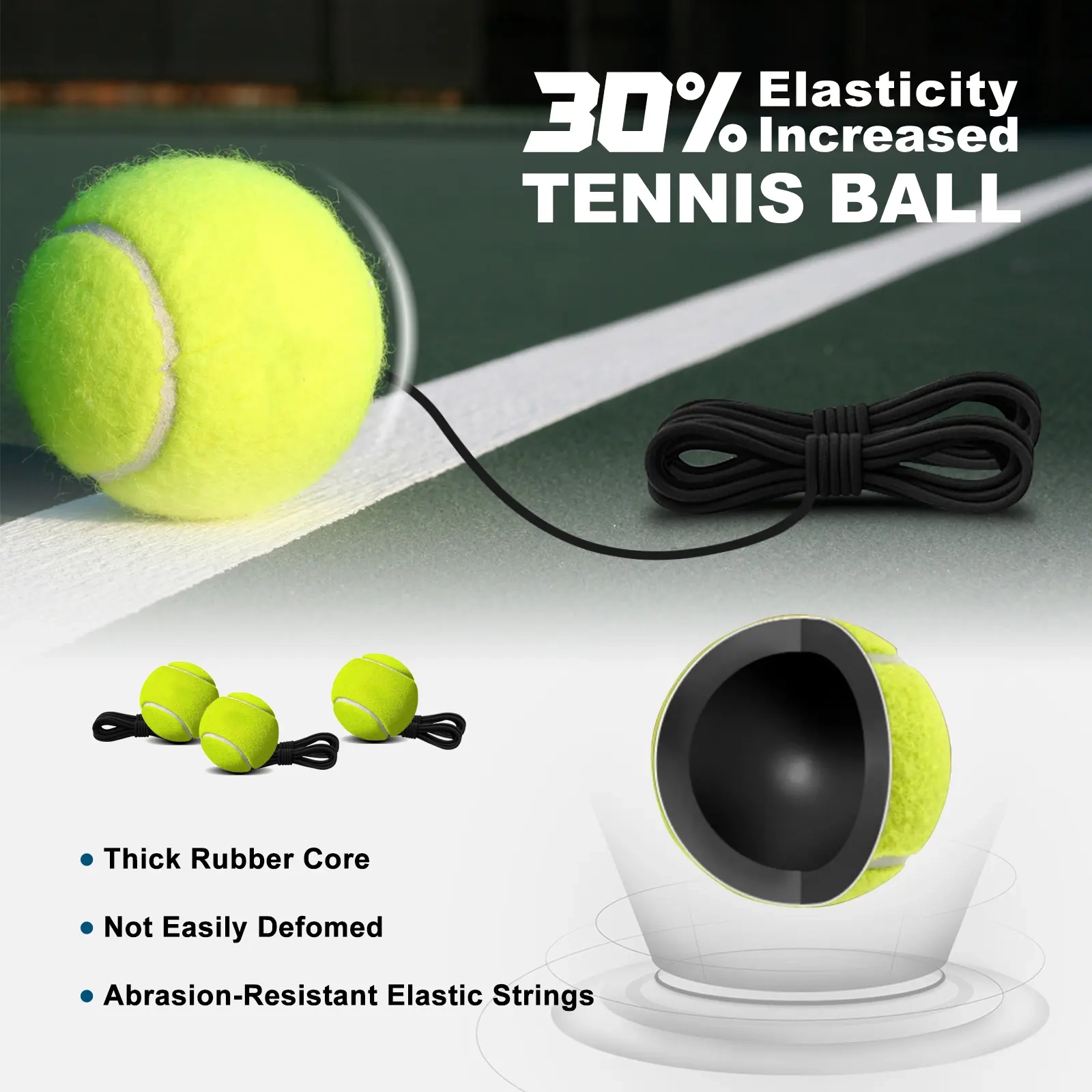 Hikeen Premium Tennis Trainer Rebound with Metal Base, Portable Set with 3 Highly Elastic String Balls, Ideal for Adult Kids and Beginners Training Outdoor Gear Sports Rackets