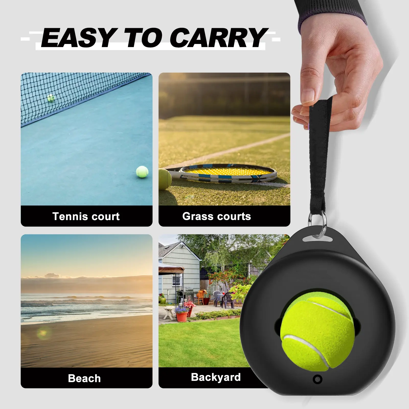 Hikeen Premium Tennis Trainer Rebound with Metal Base, Portable Set with 3 Highly Elastic String Balls, Ideal for Adult Kids and Beginners Training Outdoor Gear Sports Rackets
