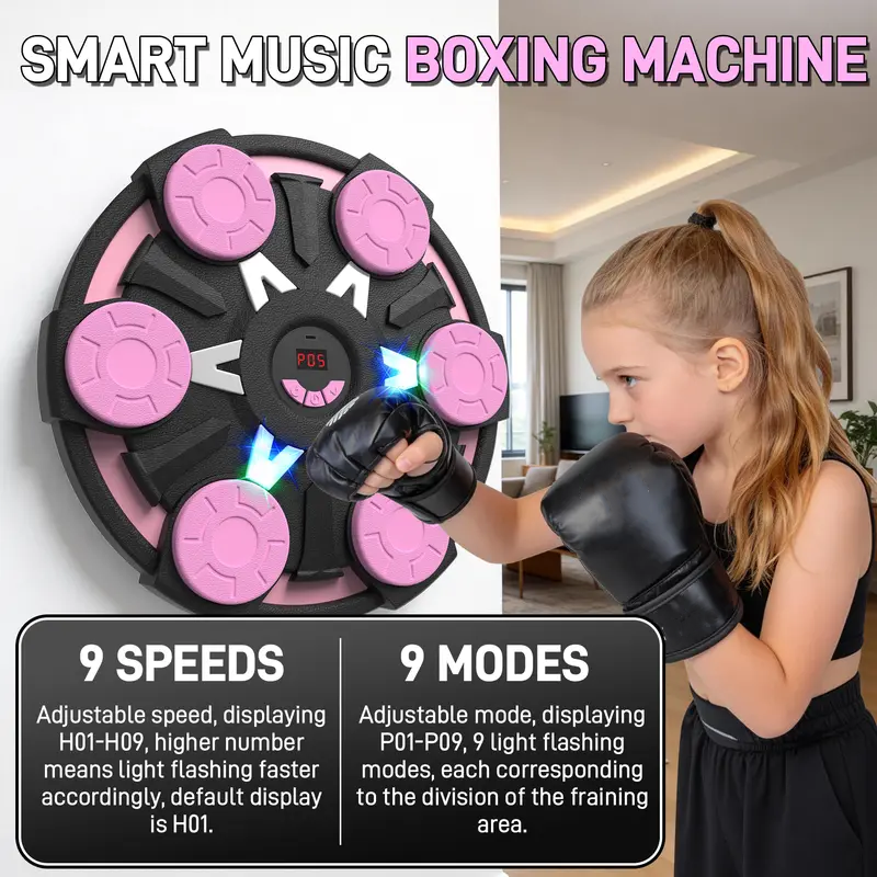 Music Boxing Machine for Kids & Adults - Wall Punching Pad with Lighting, 9-Speed Bluetooth Boxing Game with Gloves, Wall Mounted Exercise Equipment, 2026 Upgrade Boxing Equipment for Kids Age 6+ Protective Gear boxing gloves boxing equipment