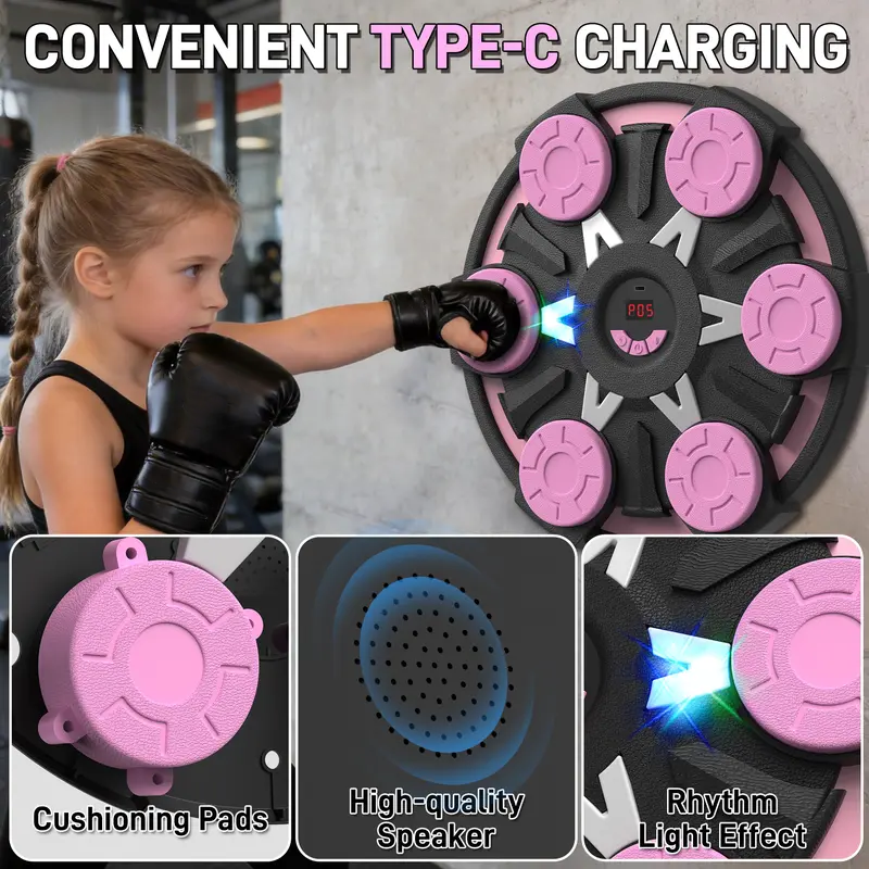 Music Boxing Machine for Kids & Adults - Wall Punching Pad with Lighting, 9-Speed Bluetooth Boxing Game with Gloves, Wall Mounted Exercise Equipment, 2026 Upgrade Boxing Equipment for Kids Age 6+ Protective Gear boxing gloves boxing equipment