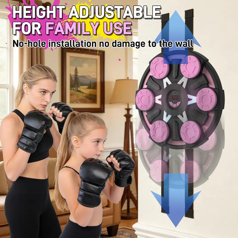 Music Boxing Machine for Kids & Adults - Wall Punching Pad with Lighting, 9-Speed Bluetooth Boxing Game with Gloves, Wall Mounted Exercise Equipment, 2026 Upgrade Boxing Equipment for Kids Age 6+ Protective Gear boxing gloves boxing equipment