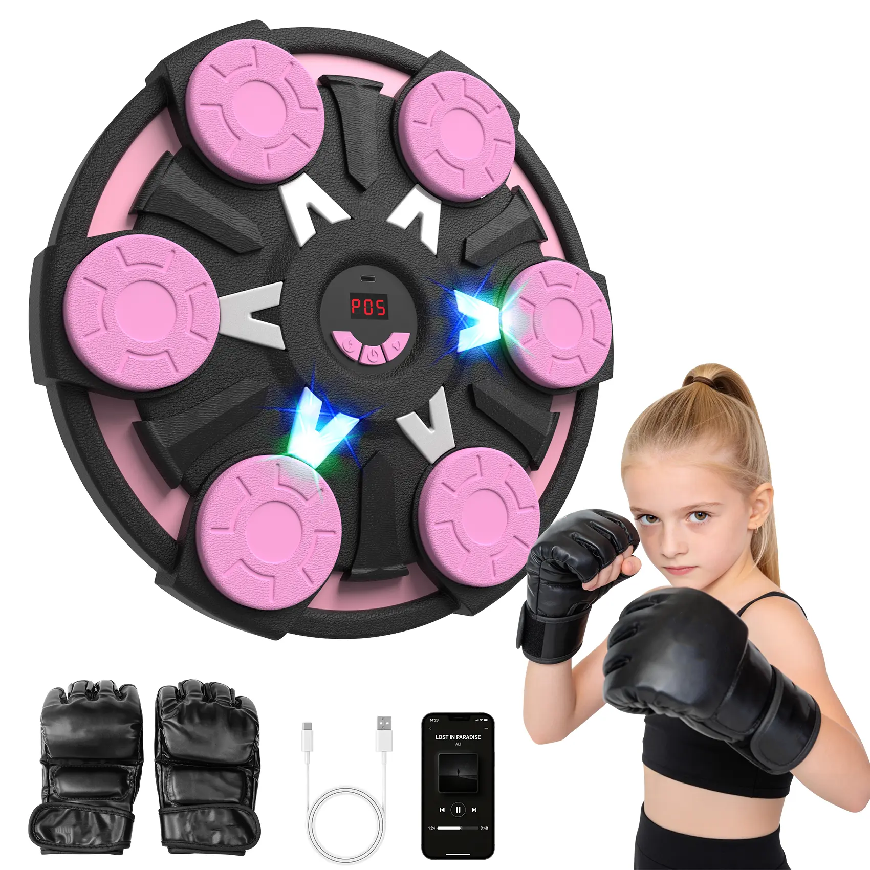 Music Boxing Machine for Kids & Adults - Wall Punching Pad with Lighting, 9-Speed Bluetooth Boxing Game with Gloves, Wall Mounted Exercise Equipment, 2026 Upgrade Boxing Equipment for Kids Age 6+ Protective Gear boxing gloves boxing equipment