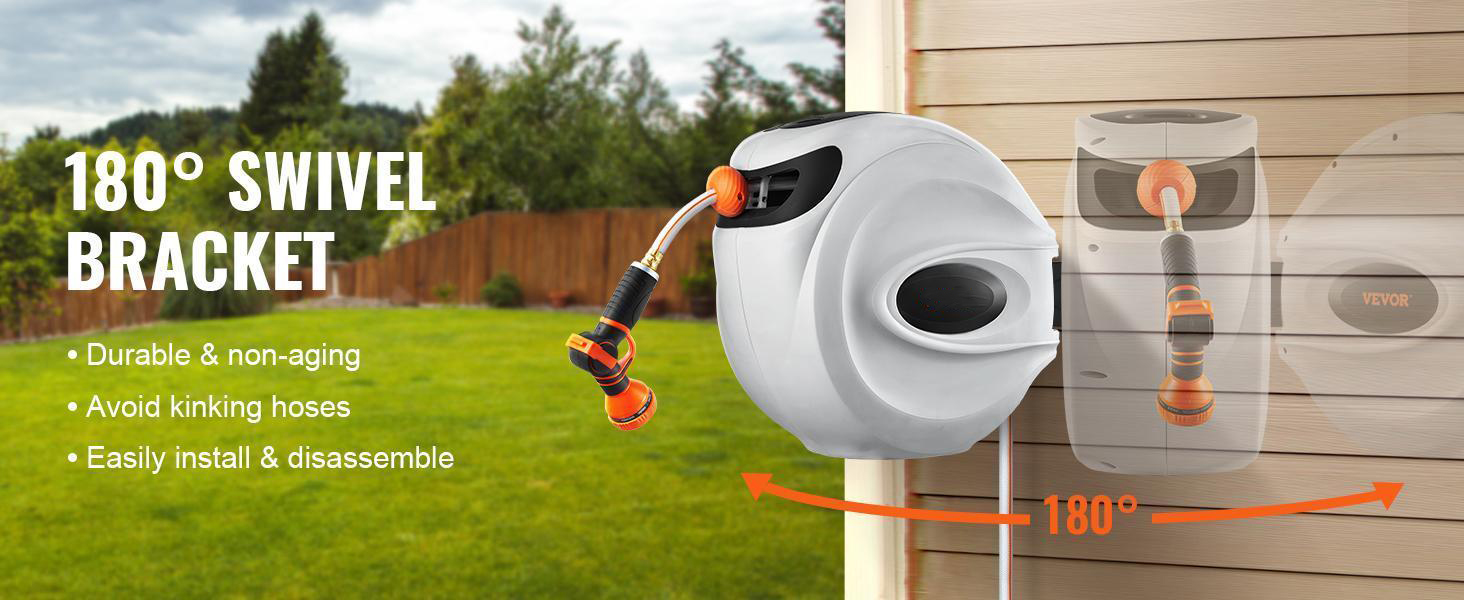 180&deg; swivel bracket mounted on wooden siding showing full range of motion and easy installation