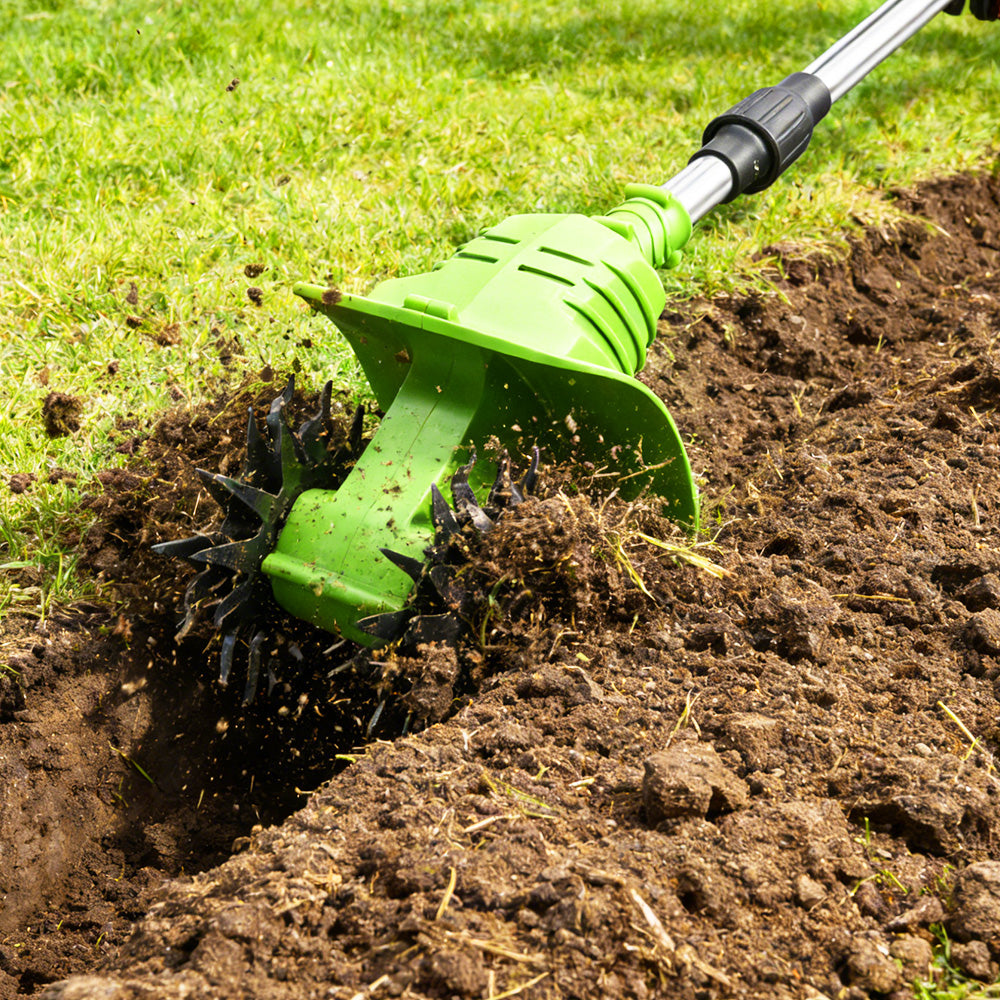 Umymall 8 In. Cordless Handheld Garden Tiller with Cultivating Blades & Tilling Wheels