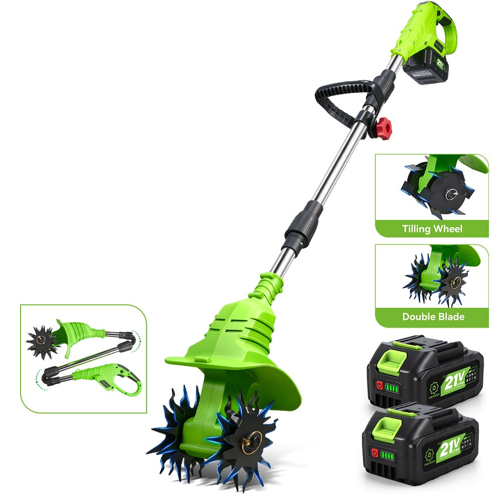 Umymall 8 In. Cordless Handheld Garden Tiller with Cultivating Blades & Tilling Wheels