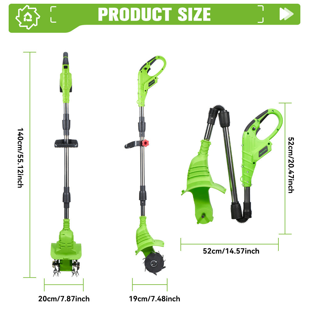 Umymall 8 In. Cordless Handheld Garden Tiller with Cultivating Blades & Tilling Wheels