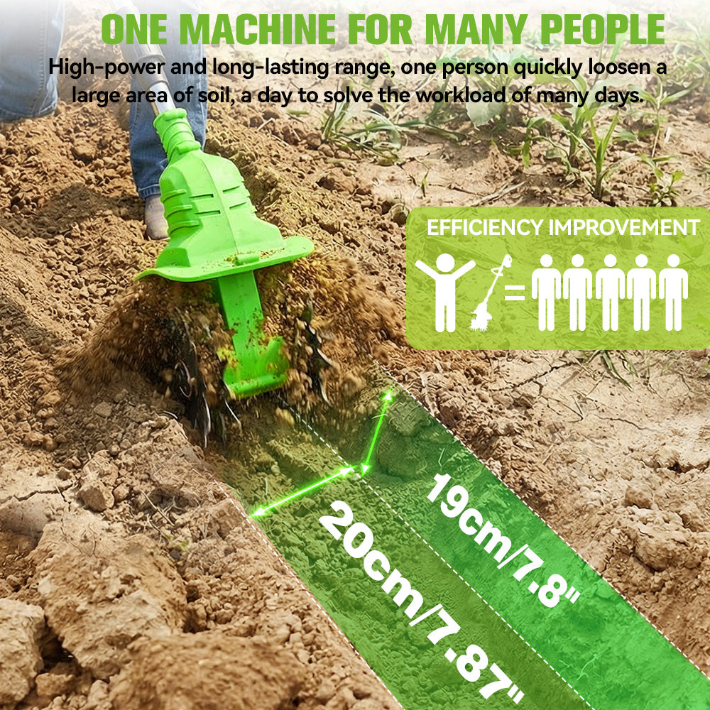 Umymall 8 In. Cordless Handheld Garden Tiller with Cultivating Blades & Tilling Wheels