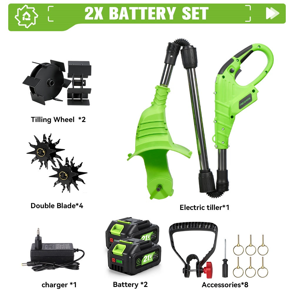 Umymall 8 In. Cordless Handheld Garden Tiller with Cultivating Blades & Tilling Wheels