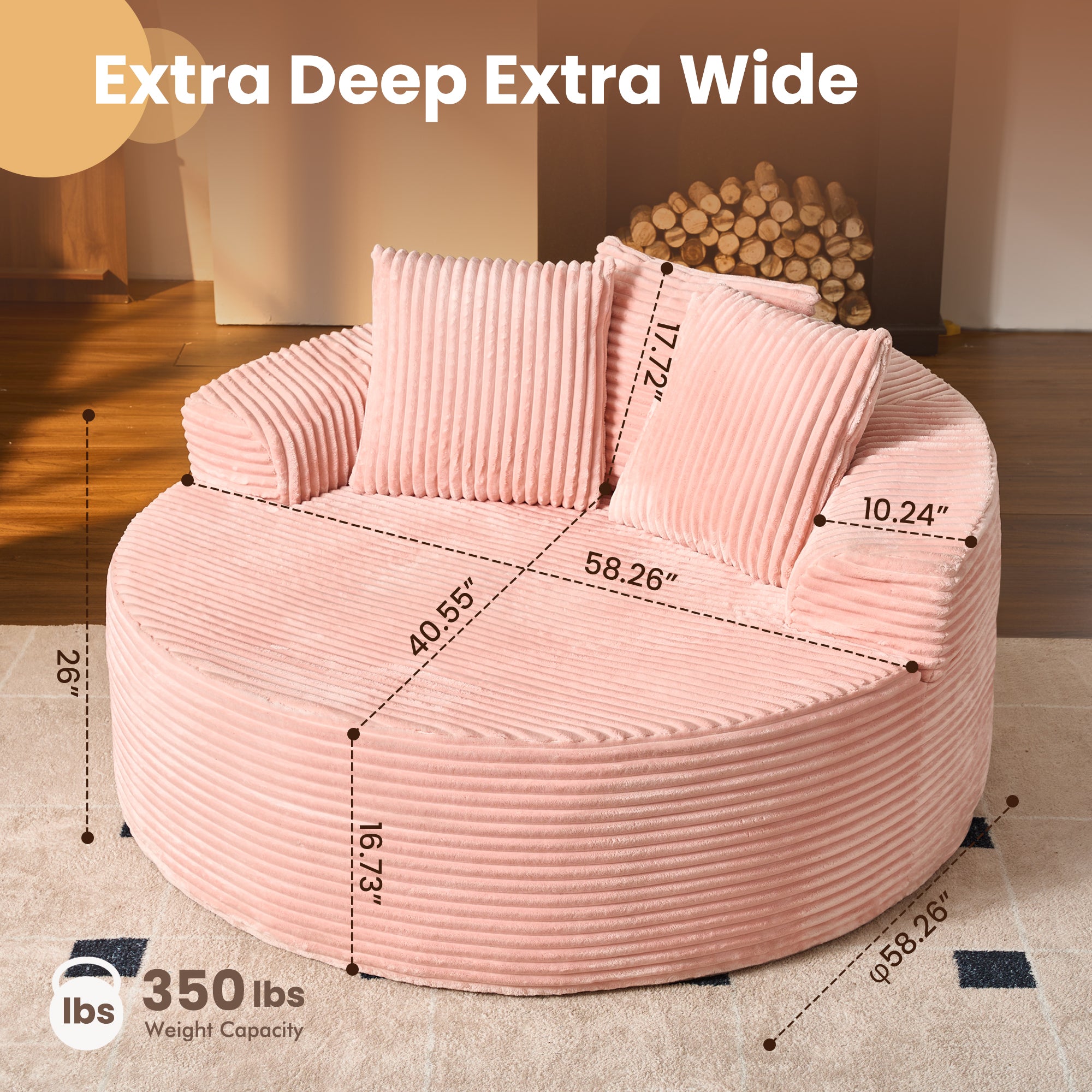  O-Shape Modular Couch, Plush Corduroy Fabric, No Assembly Required