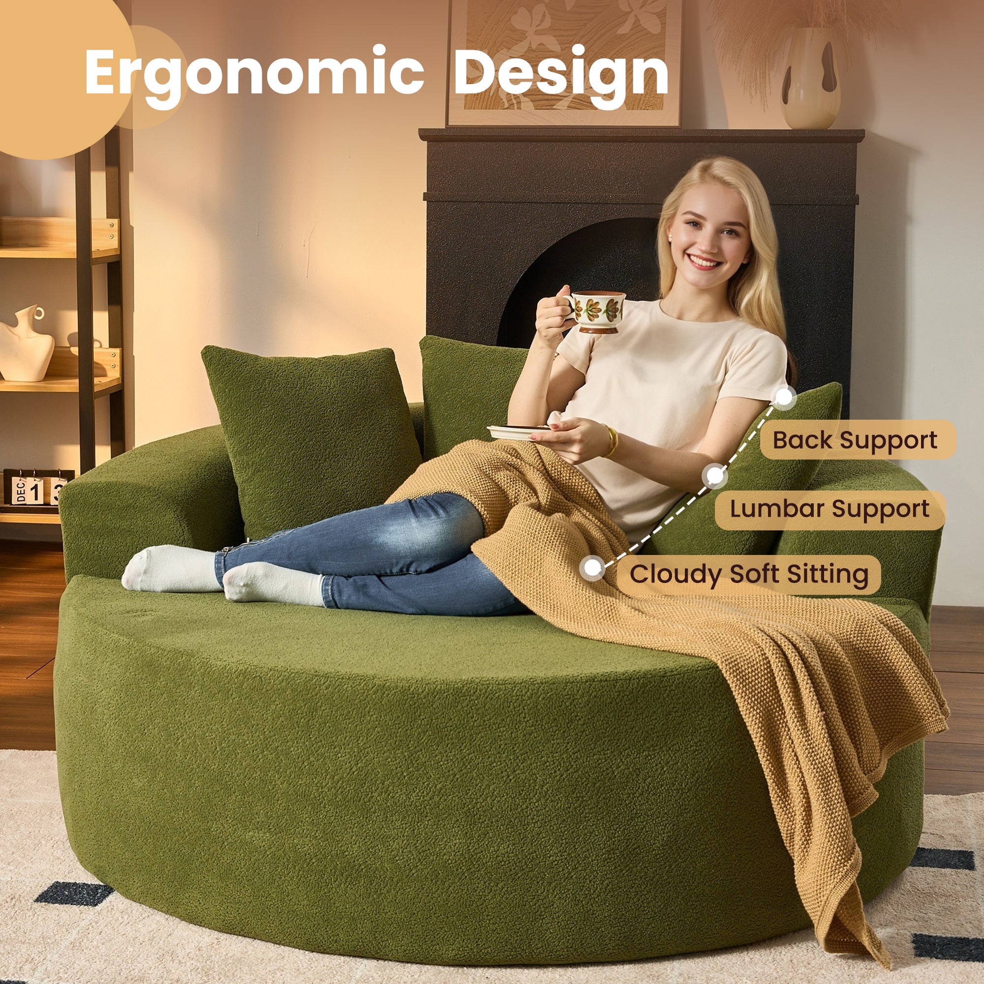  O-Shape Modular Couch, Plush Corduroy Fabric, No Assembly Required