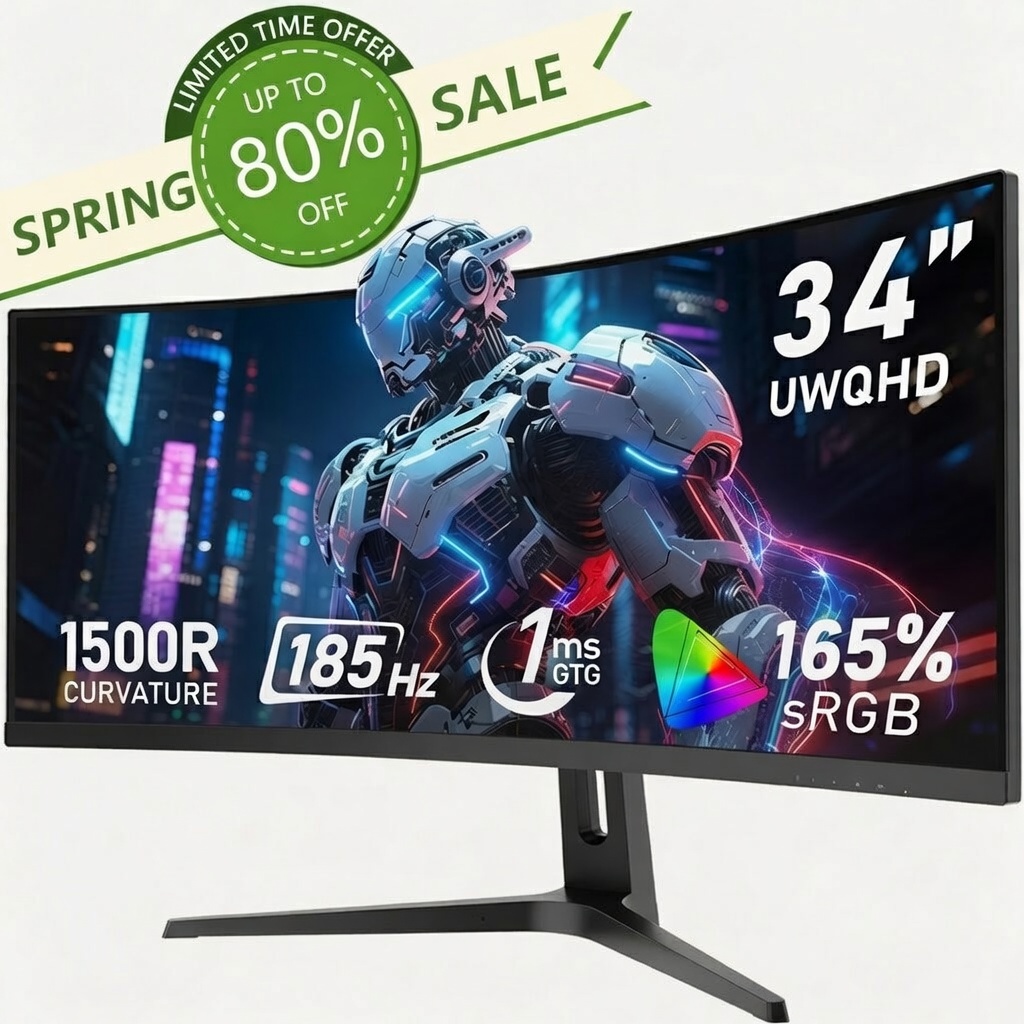 24/27/32/34 Inch Curved Gaming Monitor 180Hz 1500/3000R WQHD (3440x1440) 4K with FreeSync, DisplayPort, HDMI, Wall Mountable