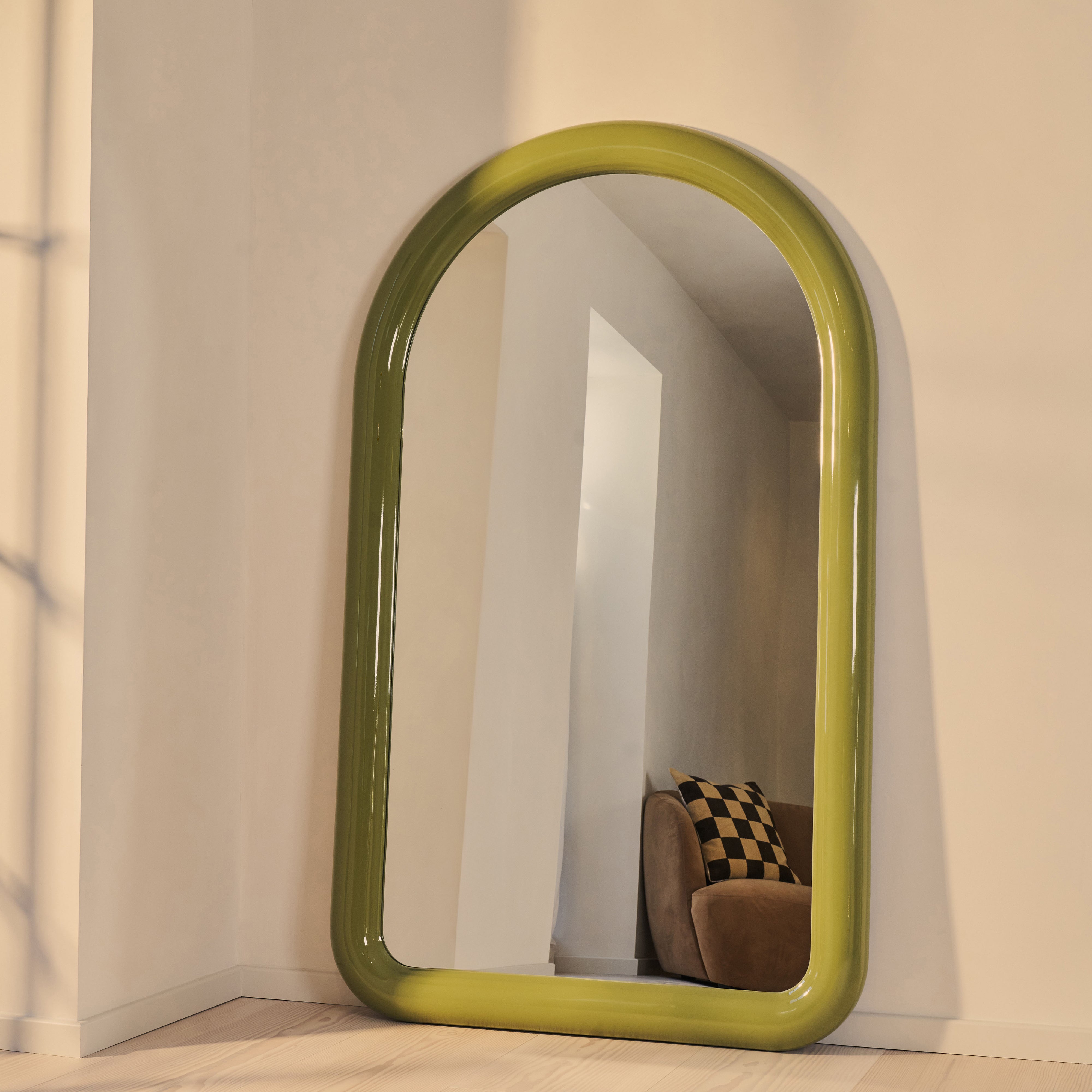 Obsidian - Full Length Arched Olive Gloss Extra Large Mirror 200cm x 120cm
