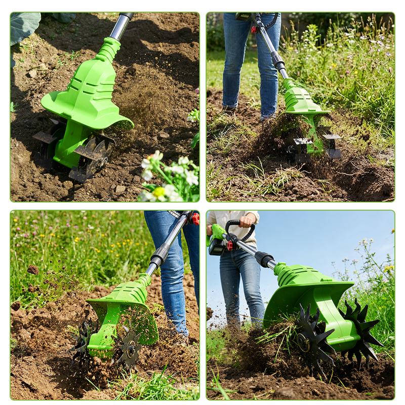 Umymall 8 In. Cordless Handheld Garden Tiller with Cultivating Blades & Tilling Wheels